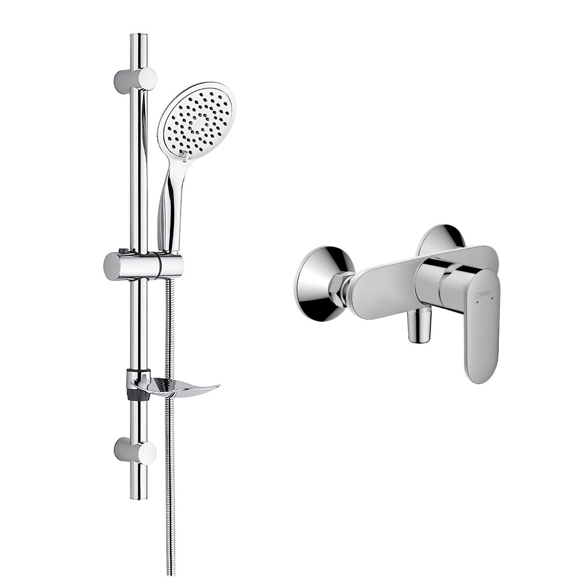 hansgrohe Duscharmatur Set Vernis Blend mit Einhebelmischer, Regendusche oder Handbrause (Spar-Set) Aufputz Wandmontage, Armatur in chrom oder schwarz matt