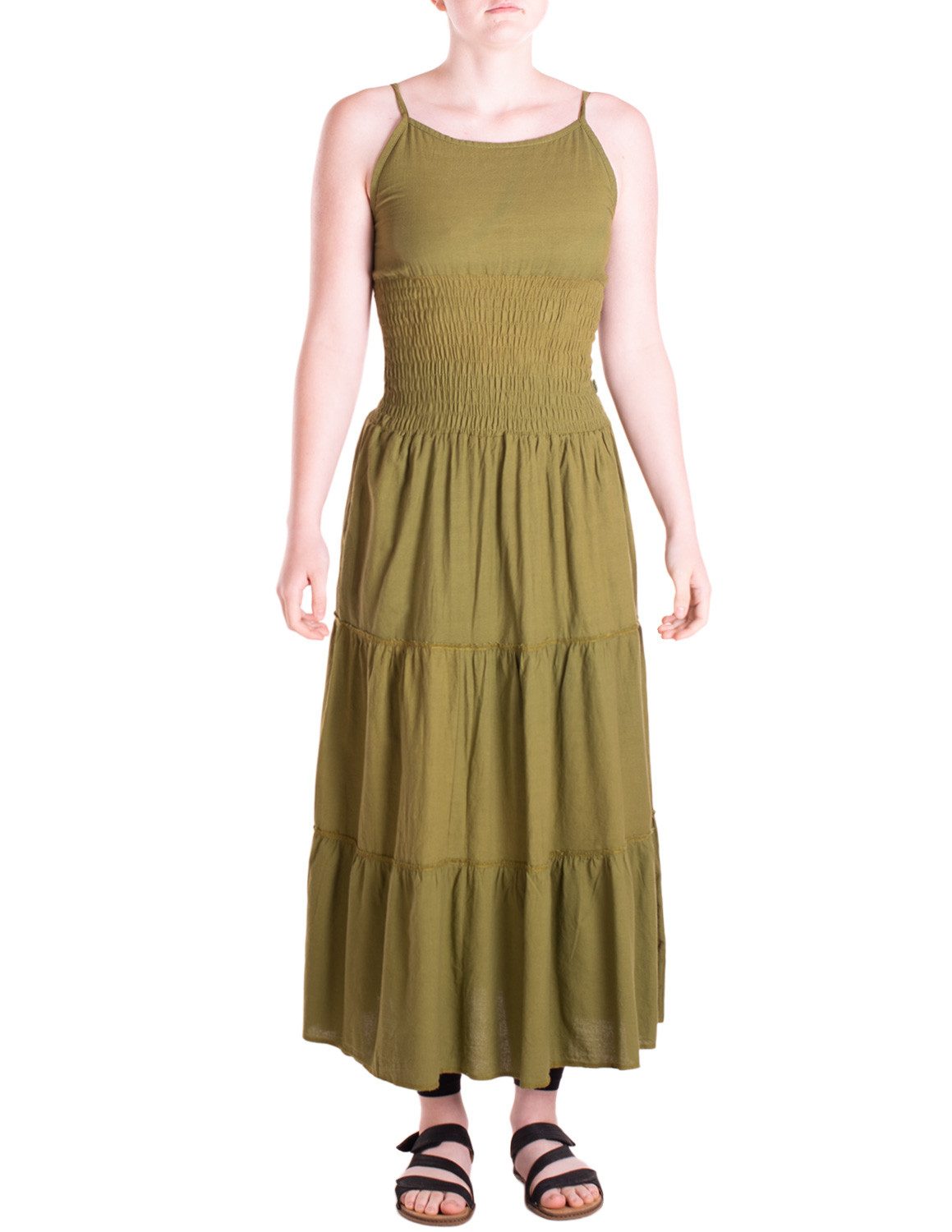 Vishes Maxikleid Damen Kleid Spaghettiträger Smok Stufenrock Baumwolle Alternative Mode, Boho, Hippie, Ethno, Festival