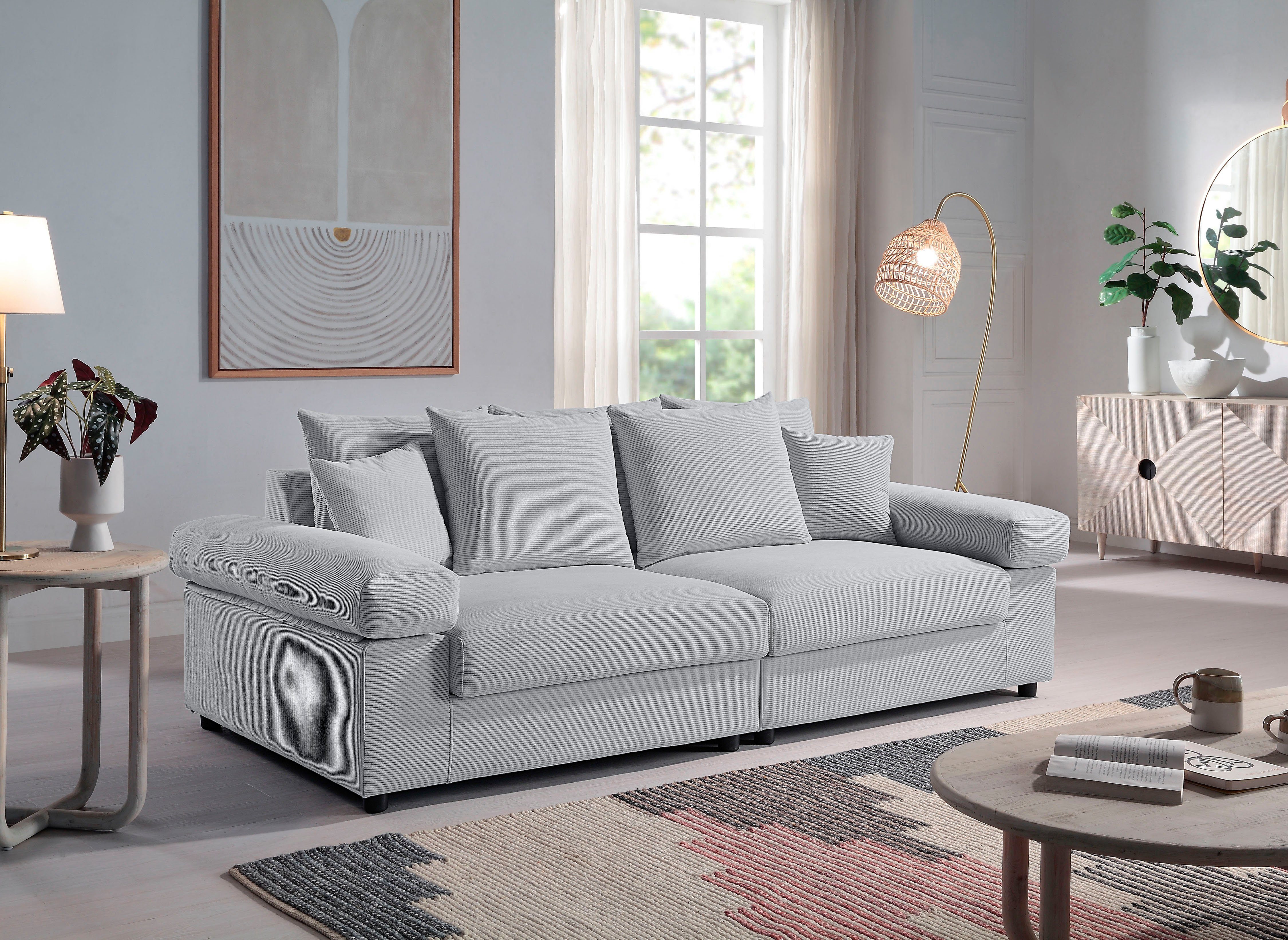 Bjoern, Cord-Bezug, XXL-Sitzfläche, frei Big-Sofa stellbar Raum mit Federkern, grau mit collection home im ATLANTIC