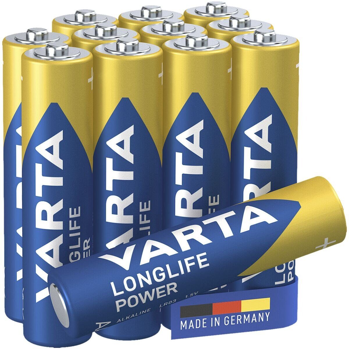VARTA LONGLIFE Power Batterie, (1.5 V, 12 St), Micro / AAA / LR03, 1,5 V, Alkali-Mangan, mit langer Lebensdauer
