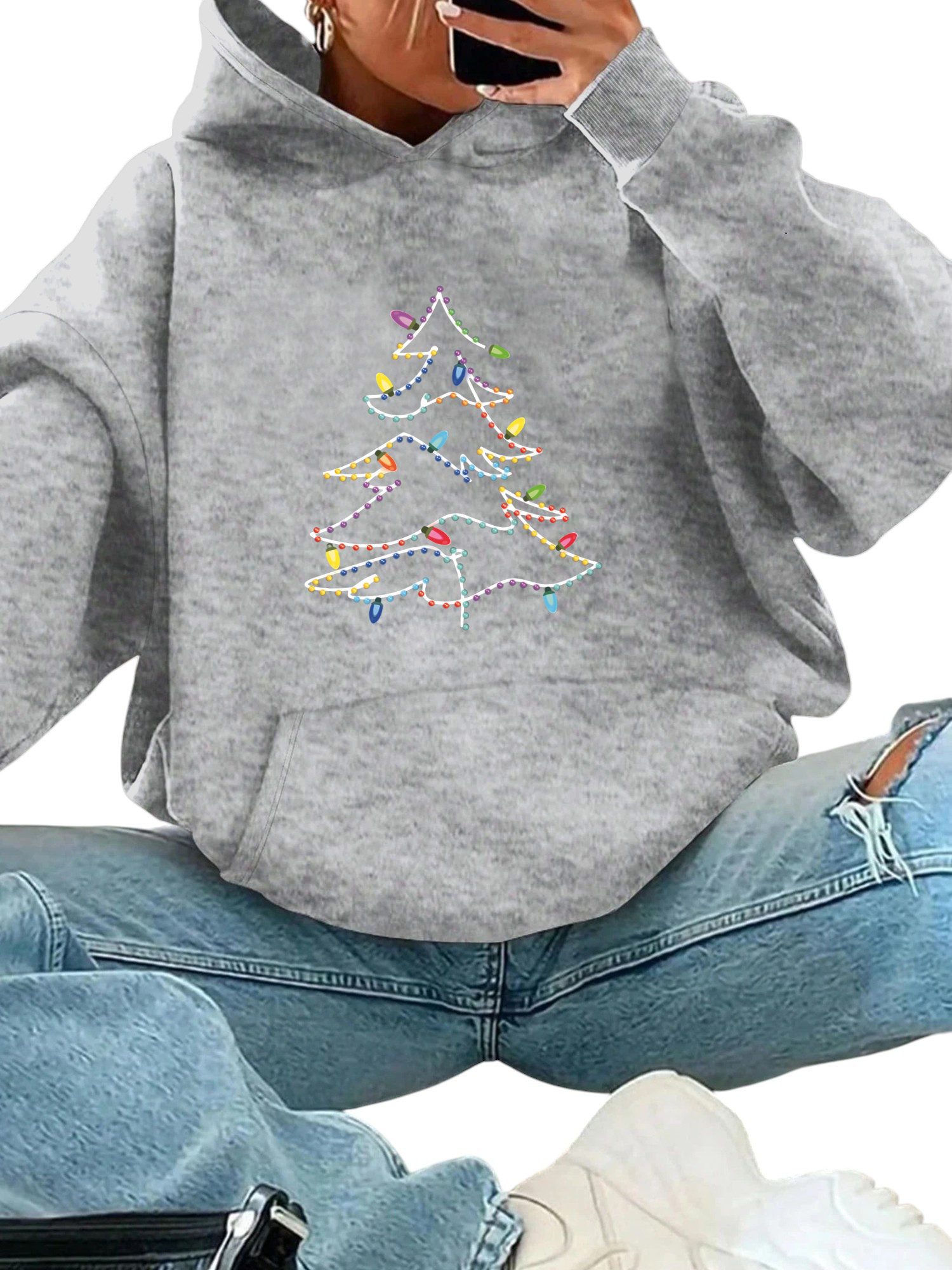 PYLIKE Kapuzenpullover Damen Print Hoodie aus kuscheligem Fleece mit großer günstig online kaufen