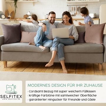 Selfitex Dekokissen 4er Set Cord Kissen 2x 50/50 + 2x 30/50, mit Füllung und Bezug, für Sofa, Couch, Bett oder als Polster jeglicher Art