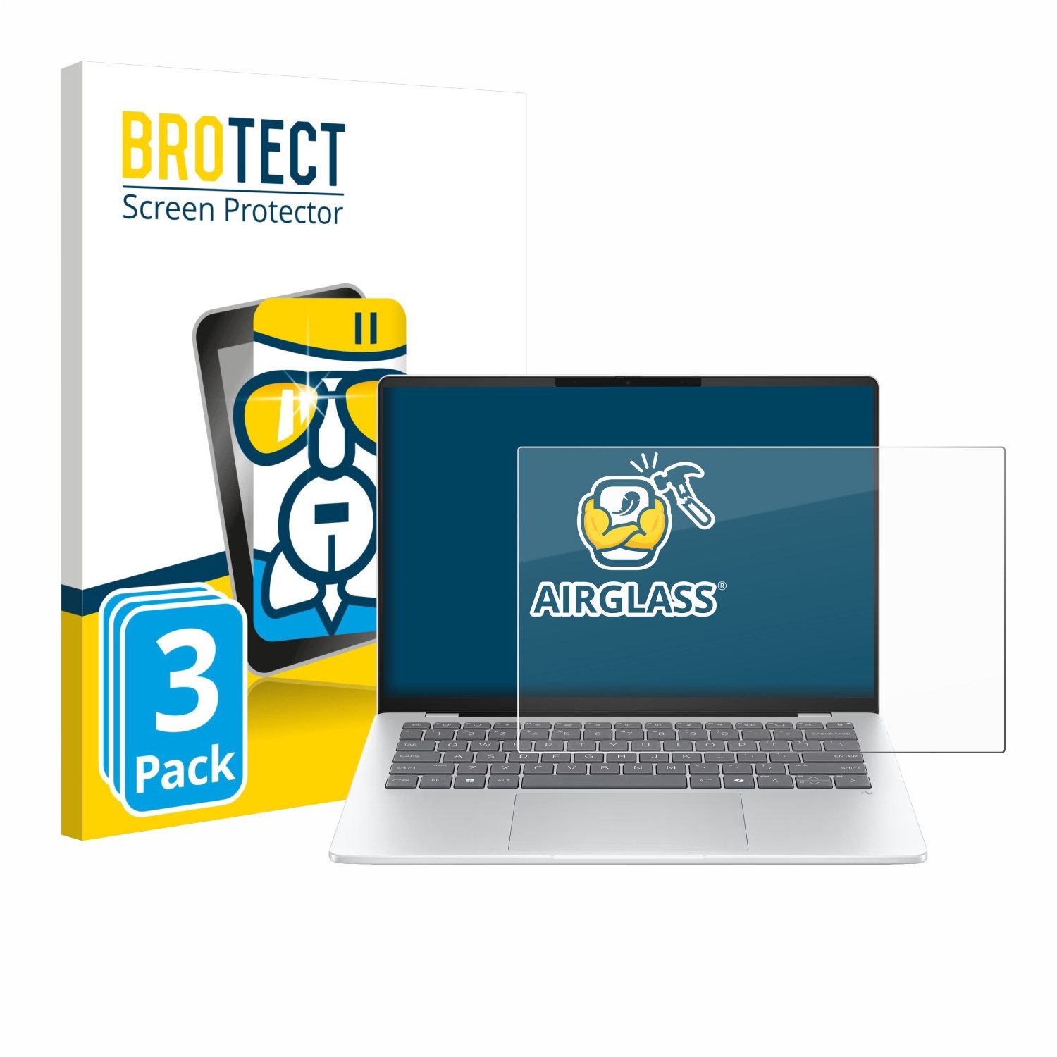 BROTECT Displayschutzglas Folie für HP OmniBook 5 14, 3 Stück, Schutzfolie Glas Panzer Display Schutz klar