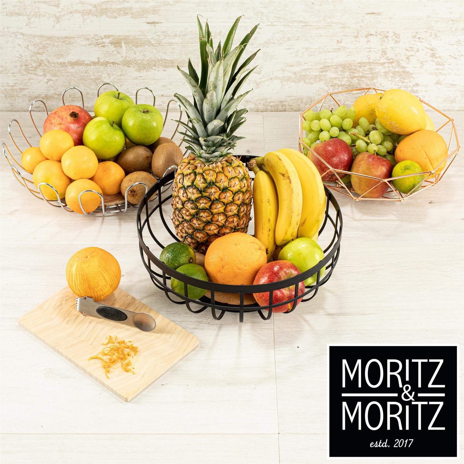 und Moritz Geschenke, Obstschale Gemüse Moments (32cm, Brot 2-tlg), Moritz Obstkorb Moritz silber, Früchte, Rund Moritz Bögen Korb & für Metall, &