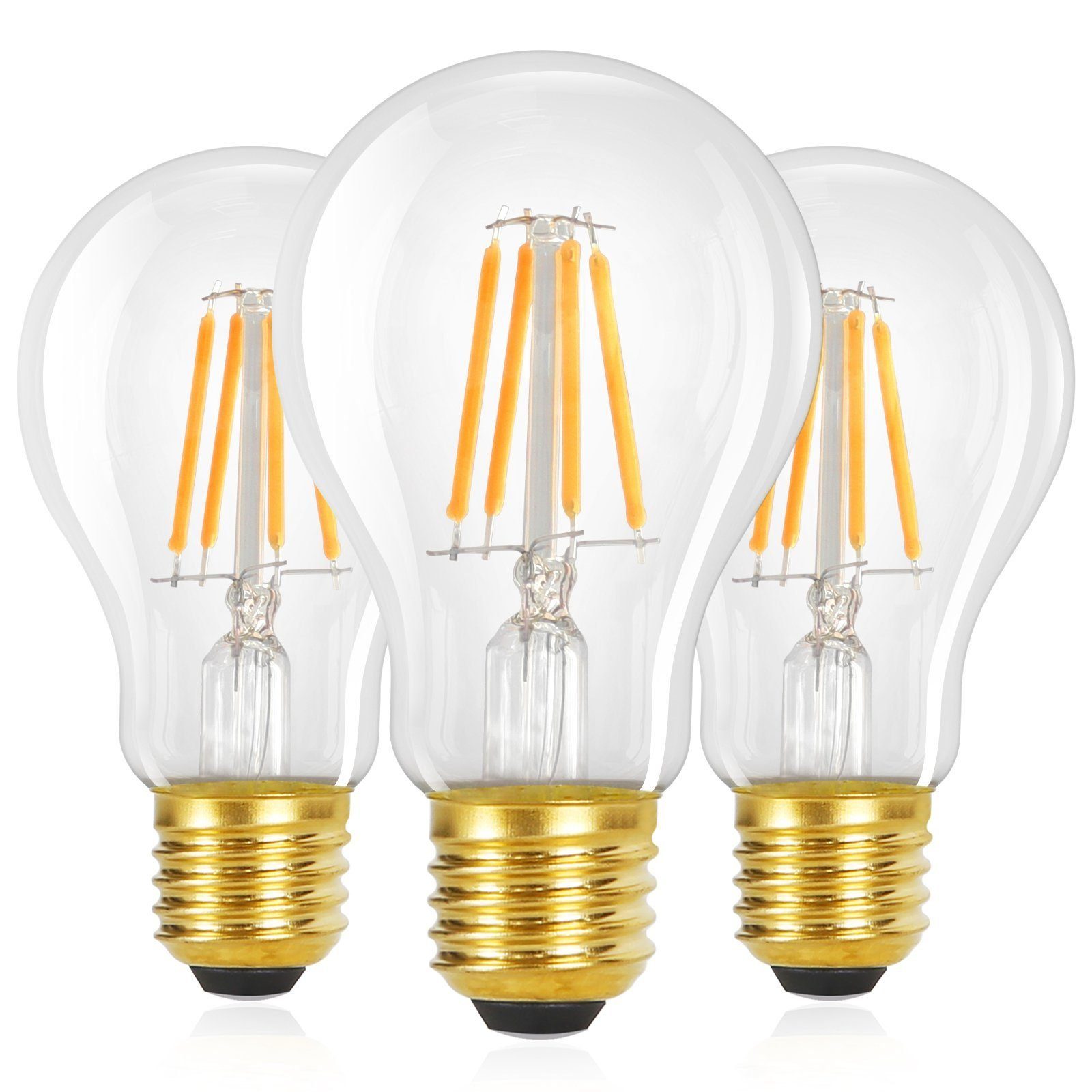 Filament Vintage Energiesparlampe A60 Retro St., Bulb Glas ZMH LED-Leuchtmittel E27, 3 edison Light warmweiß, Birne 2700K Schlafzimmer,