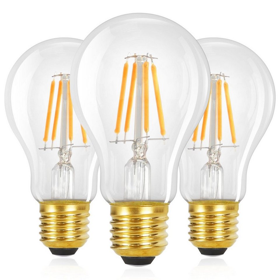 ZMH LED-Leuchtmittel A60 Vintage edison Light Bulb 2700K Schlafzimmer, E27,  3 St., warmweiß, Filament Retro Glas Birne Energiesparlampe