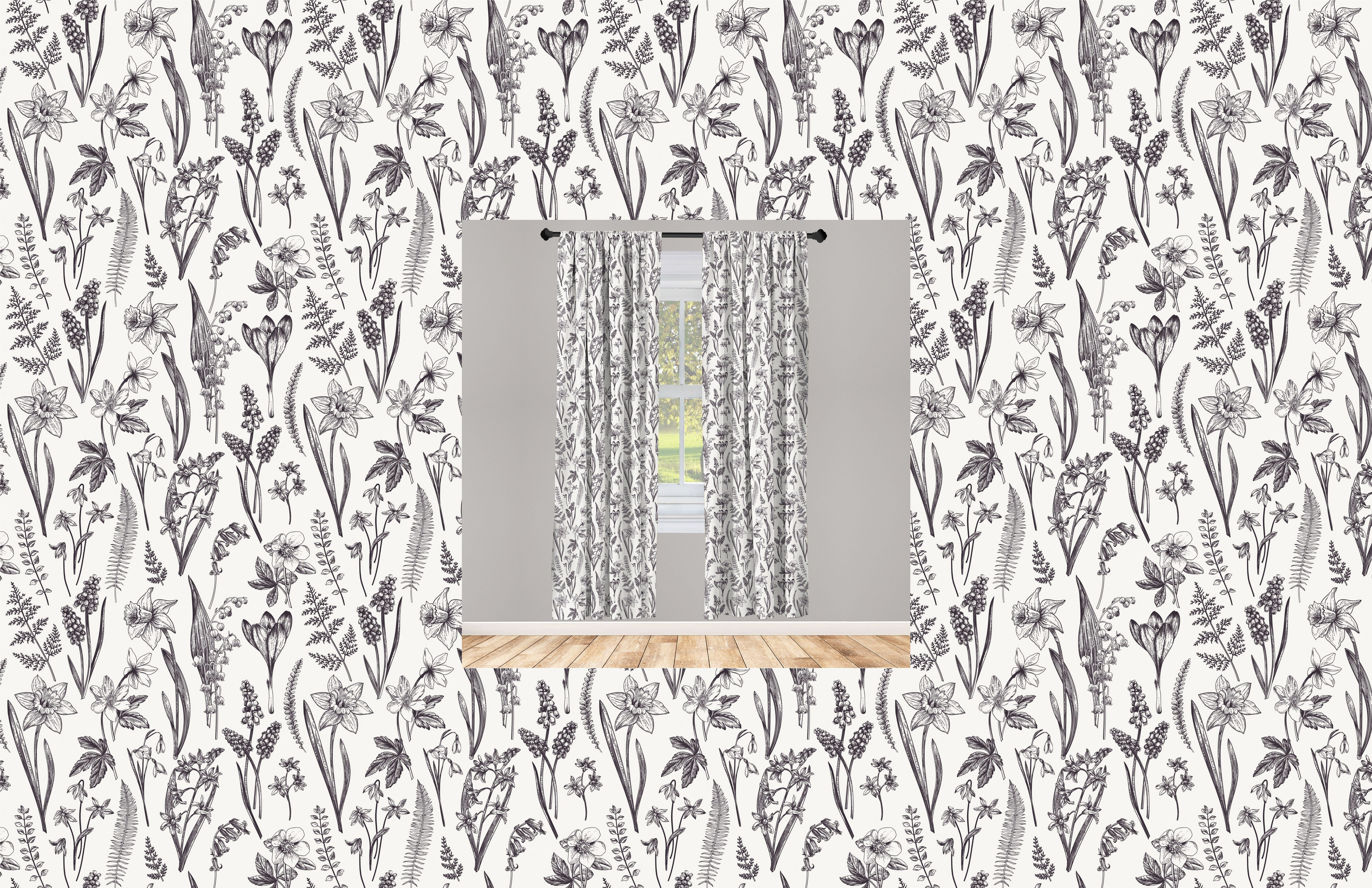 Gardine Vorhang für Wohnzimmer Schlafzimmer Dekor, Abakuhaus, Microfaser, Jahrgang Blumen und Kräuter Grafik