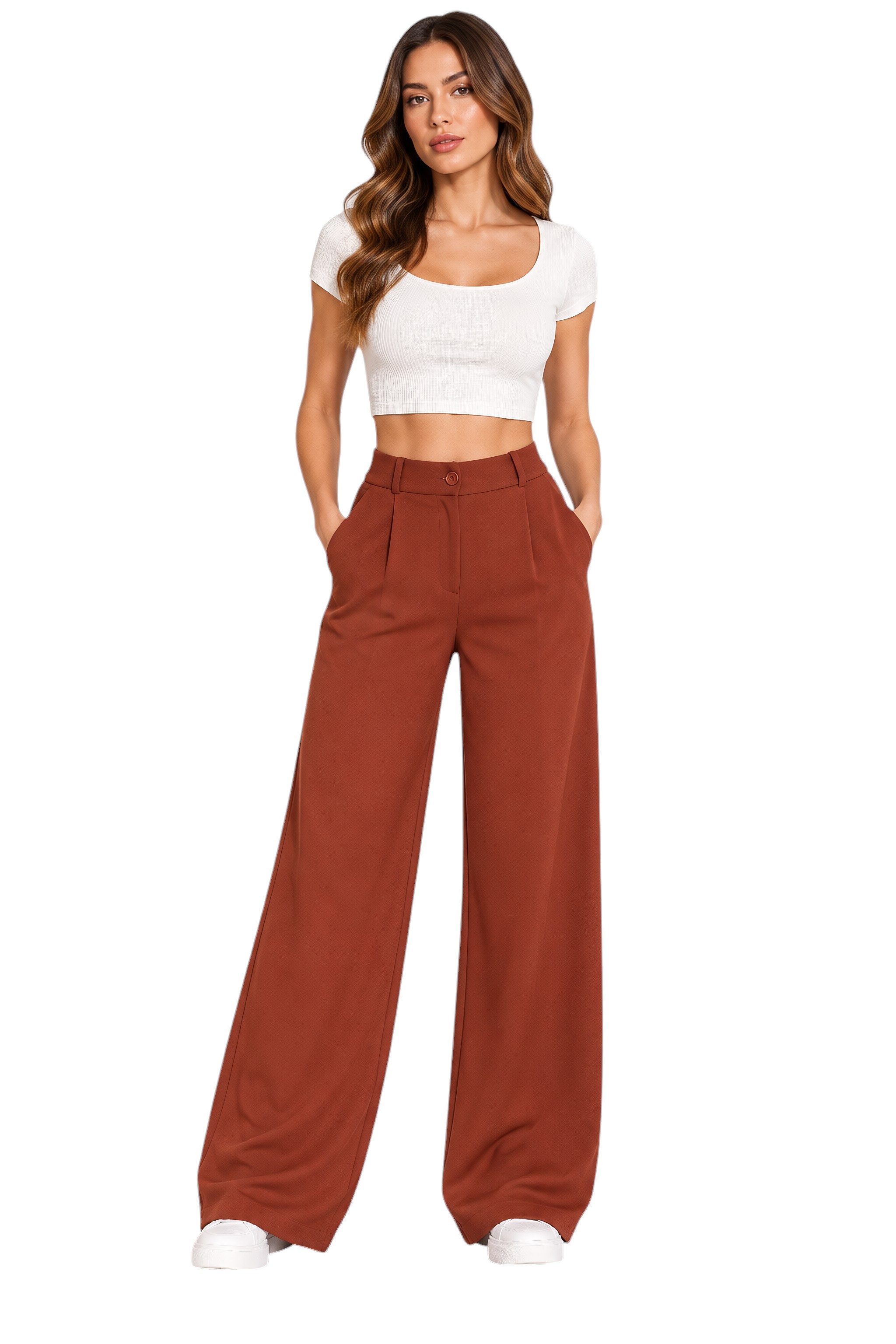fashionshowcase Palazzohose Damen Stoffhose Marlenehose mit elastischem, hohem Bund