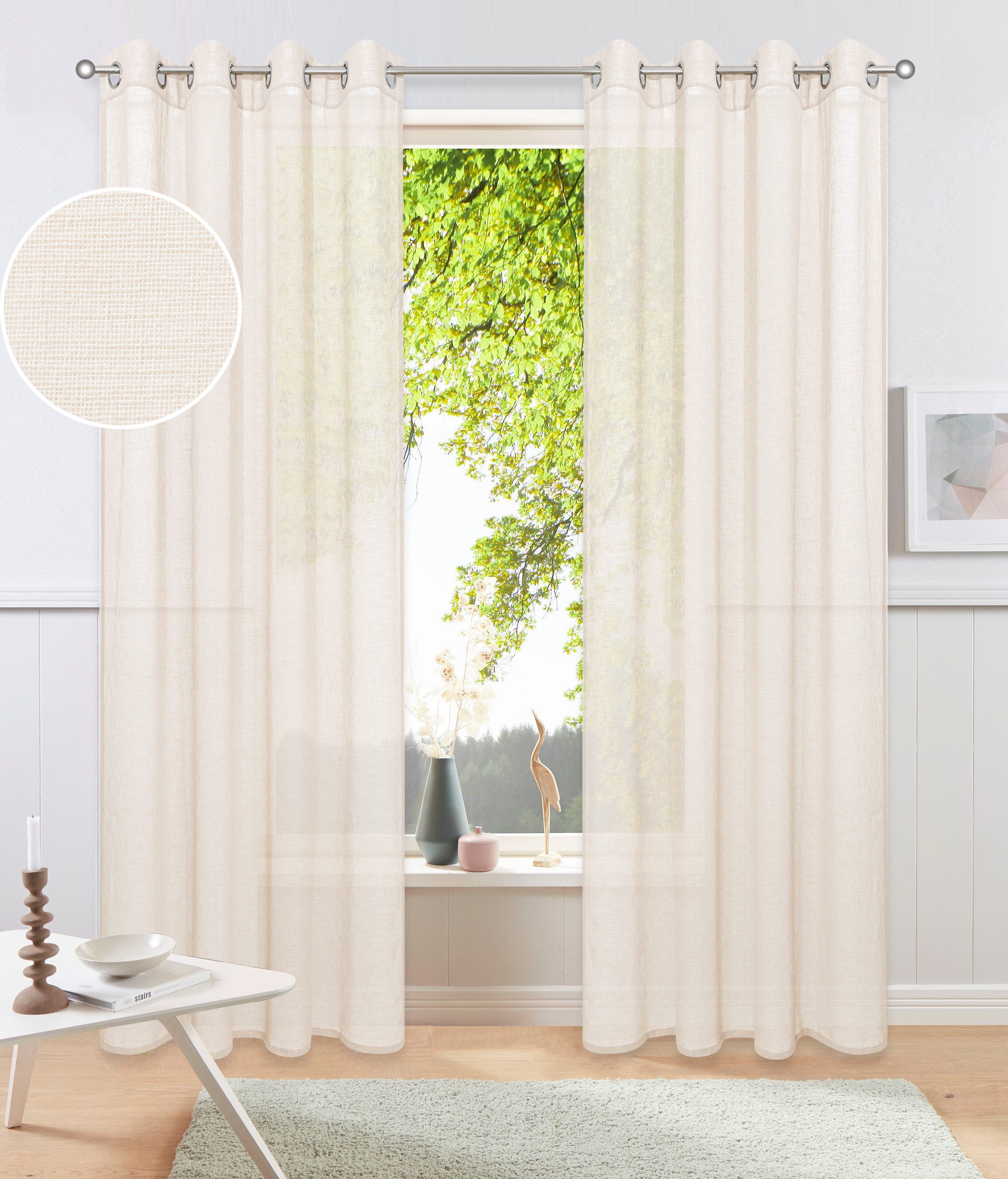 OTTO home Gardine Kyllo (2 St), Ösen, halbtransparent, Polyester, Leinen-Look, halbtransparent, Ösen- Aufhängung, Pflegeleicht