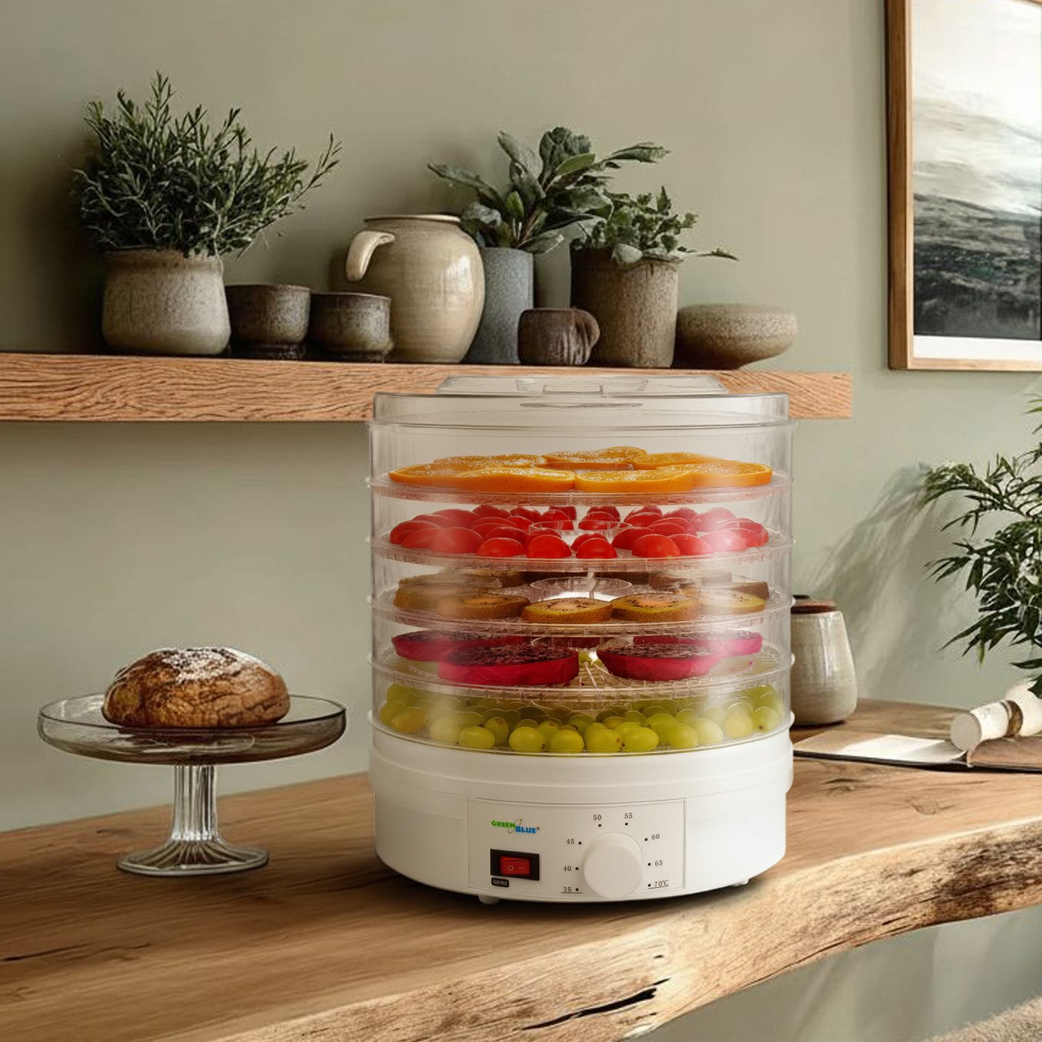 GreenBlue Dörrautomat GB190 250 W, einstellbare Temperatur [35 bis 70 °C], 5 abnehmbare Ebenen – Bild 5 von 5
