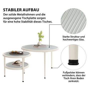 Merax Couchtisch 2er Set, Beistelltisch (2-St), mit 3 Ablagen, Satztisch mit Glastischplatte, Metallrahmen