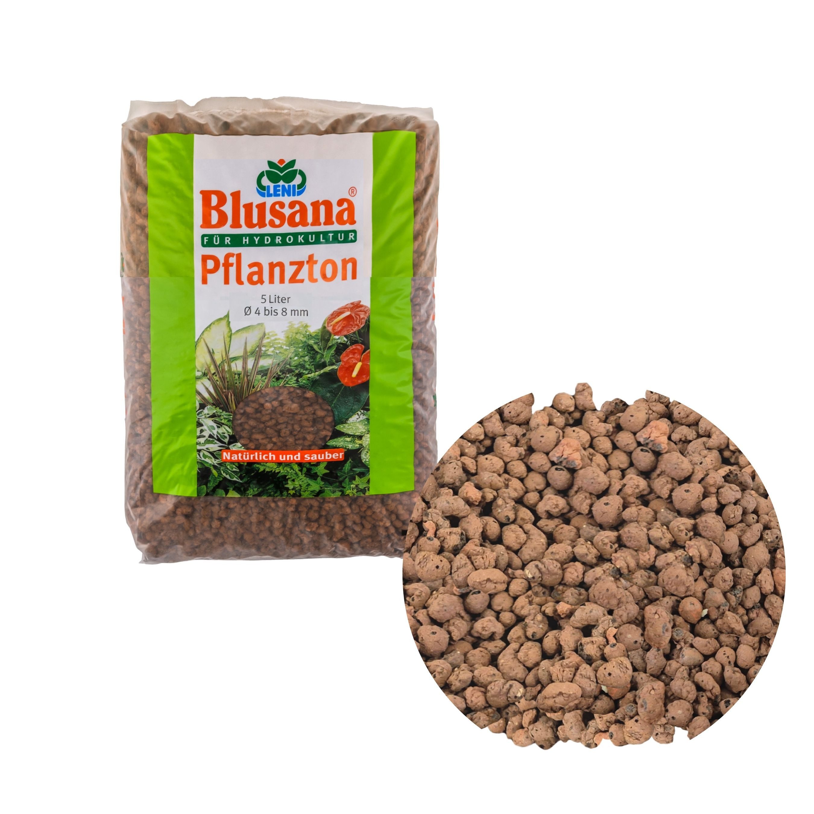 Blusana Pflanzgranulat Blähton Hydrokultur Pflanzton Granulat 4-8 mm, (Hydrogranulat Tonkugeln 5 Liter), für Hydro & Hydroponik Systeme, Drainage, Bodenauflockerung, Dekor
