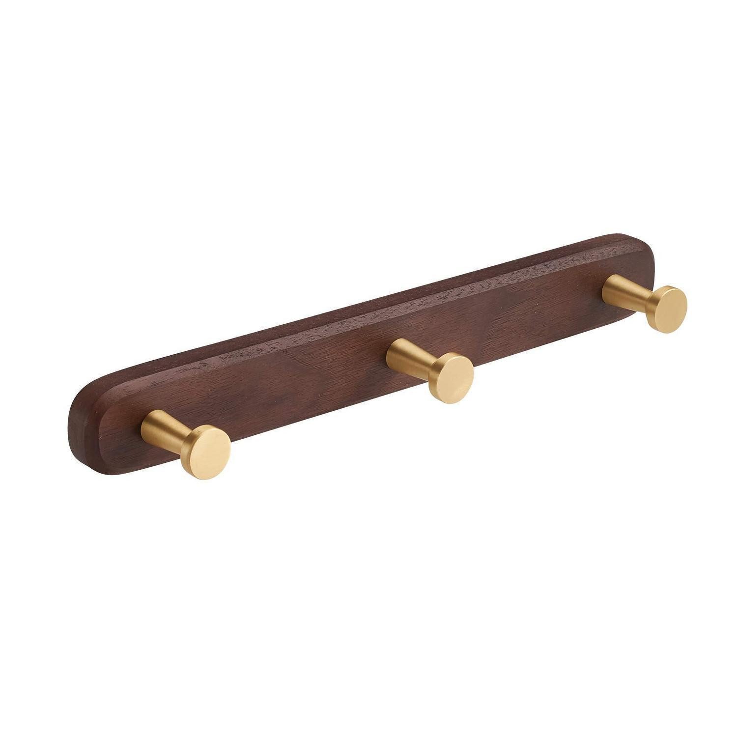 LuxusKollektion Wandgarderobe Wandgarderobe 3 Haken Walnuss Messing Rund (3 St)