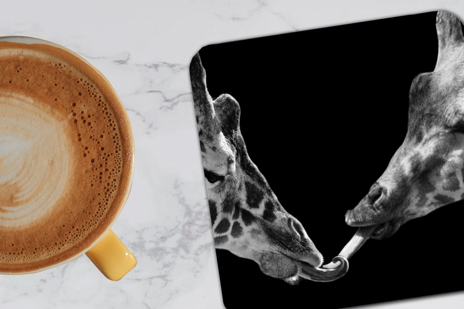 MuchoWow für Giraffe Weiß Schwarz Glasuntersetzer Glasuntersetzer, Tiere - Tischuntersetzer, Zubehör Gläser, Korkuntersetzer, 6-tlg., Untersetzer, - Tasse - Porträt, -