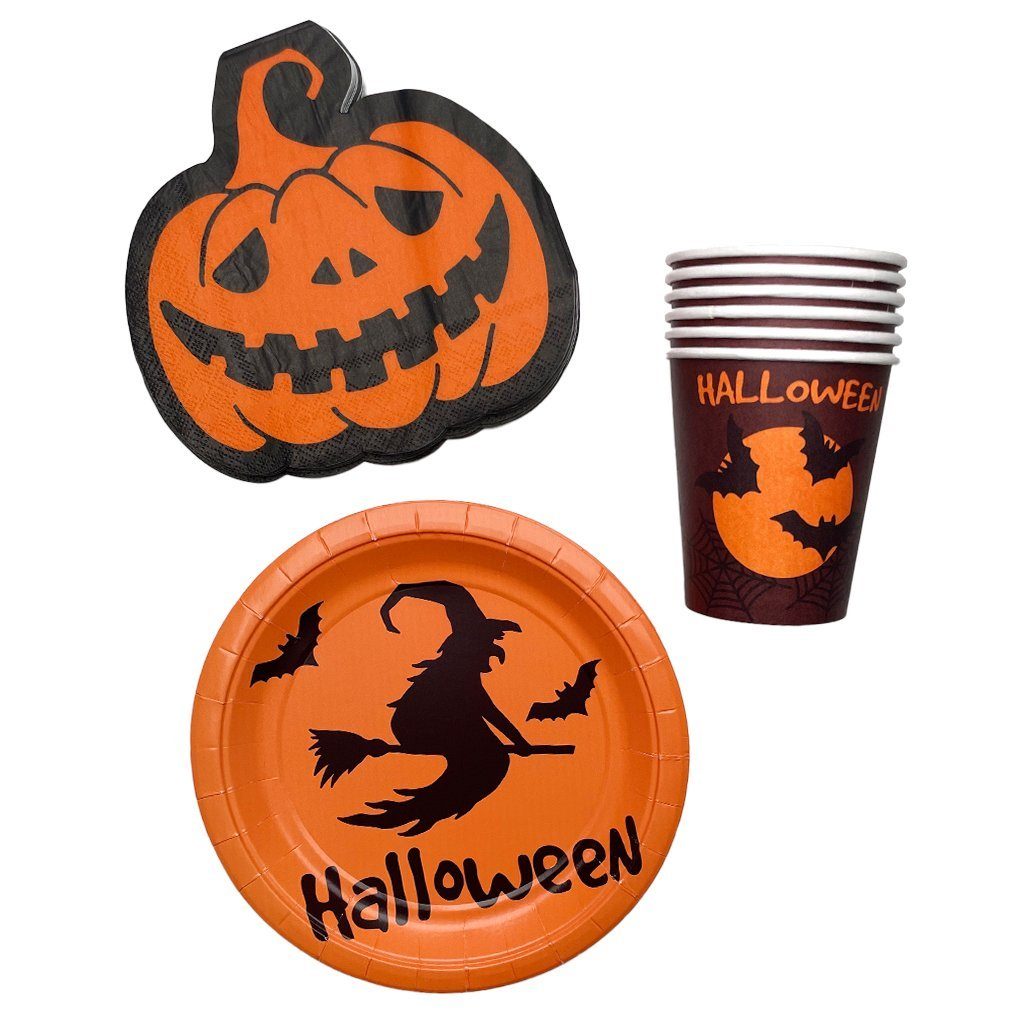 Maskworld Papierserviette Halloween Party Set Basic, Stimmungsvolle Tischdeko mit Kürbis- und Hexenmotiven, geignet für 6