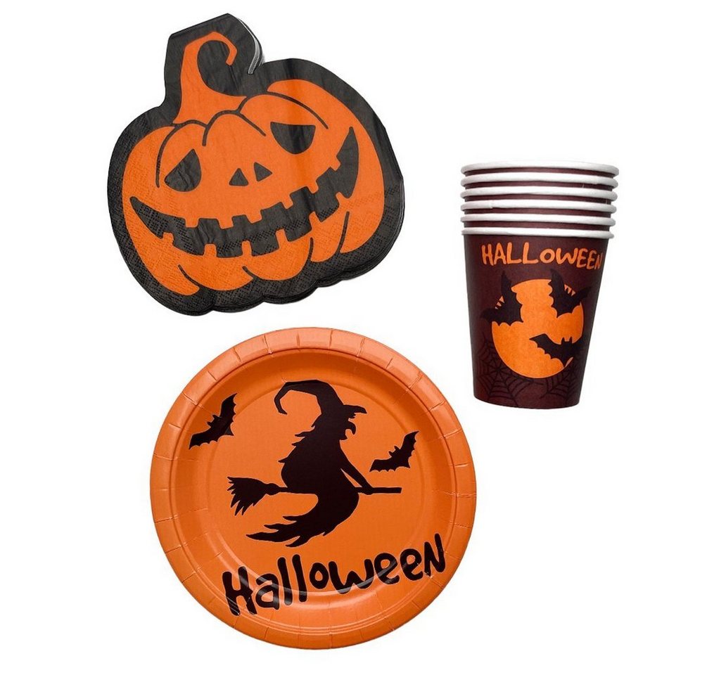 Maskworld Papierserviette Halloween Party Set Basic, Stimmungsvolle Tischdeko mit Kürbis- und Hexenmotiven, geignet für 6