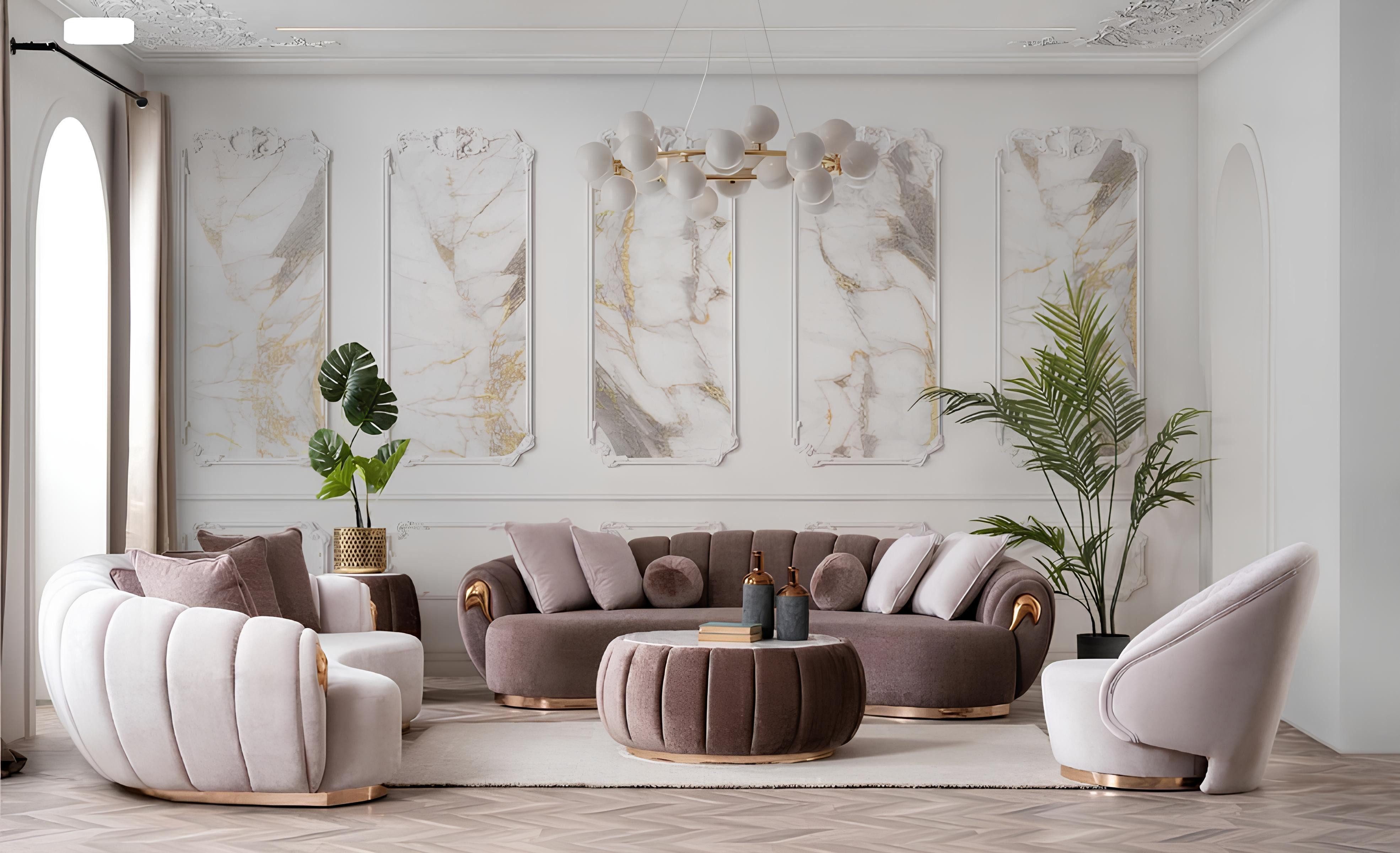 JVmoebel Polstergarnitur Halbrunde Sofagarnitur in elegantem Design mit gemütlichen Sitzen, (4tlg.Sofagarnitur 3 + 3 + 1 Sitzer + Couchtisch), Made in Europa