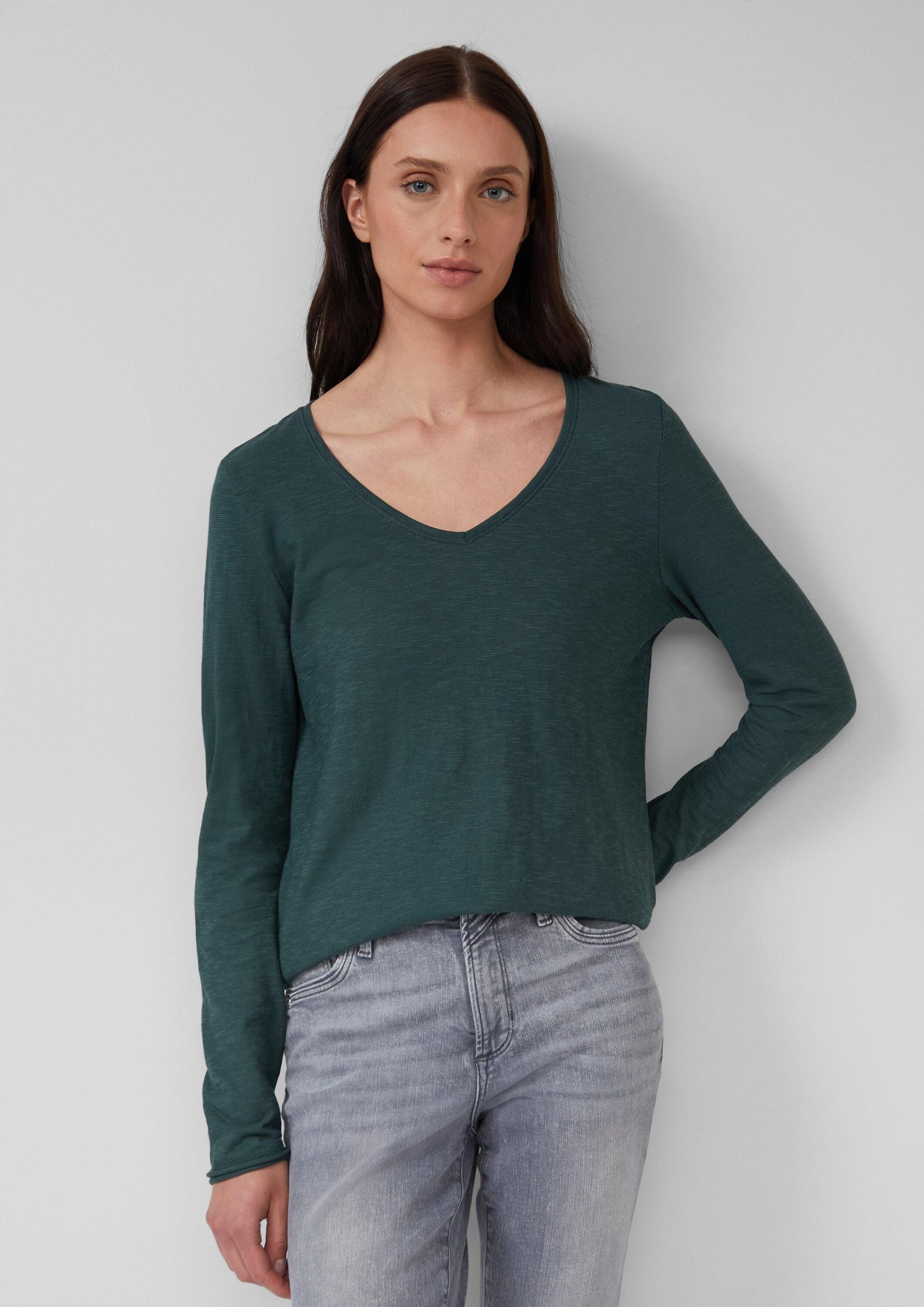 s.Oliver Langarmshirt T-Shirt Jersey-Shirt mit V-Ausschnitt und Rollsaum günstig online kaufen