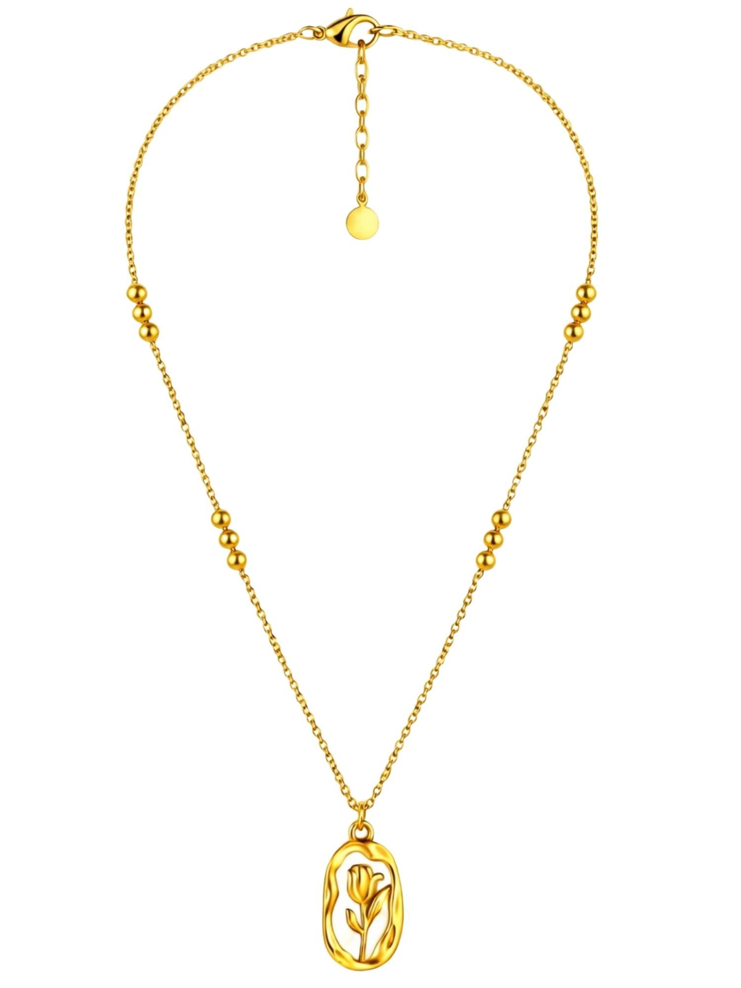 BS Schmuckdesign Kette mit Anhänger Halskette Damen Rose Perlmuttoptik Anhängerkette vergoldet (inkl. Geschenkbox), 18K vergoldet, hypoallergen & wasserfest