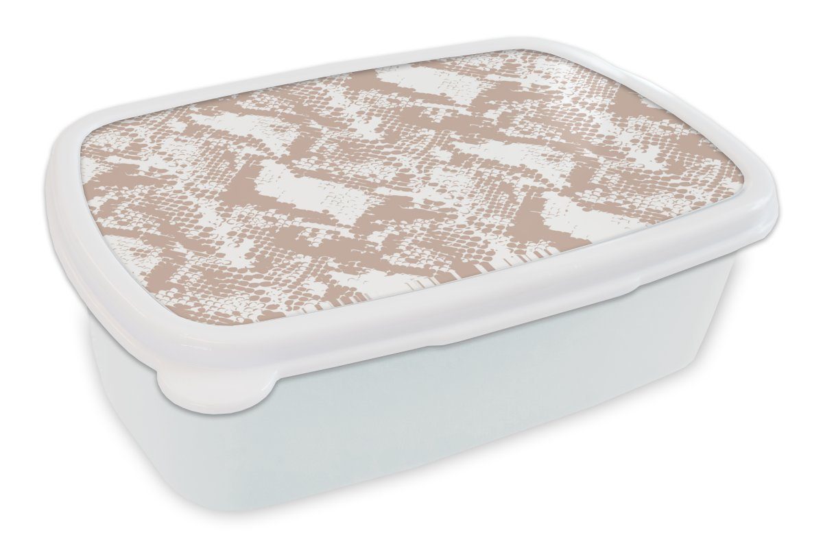 MuchoWow Lunchbox Tiermuster - Schlange - Form - Pastell, Kunststoff, (2-tlg), Brotbox für Kinder und Erwachsene, Brotdose, für Jungs und Mädchen weiß