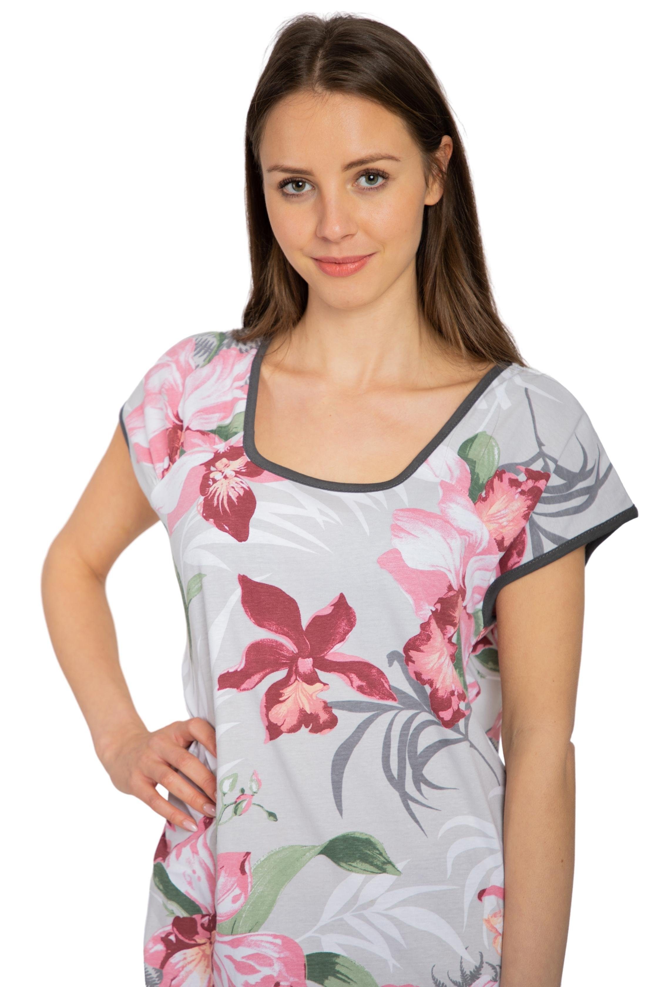 Sleepshirt Nachthemd Damen Consult-Tex DF617 Big-Shirt Blumendruck Nachthemd