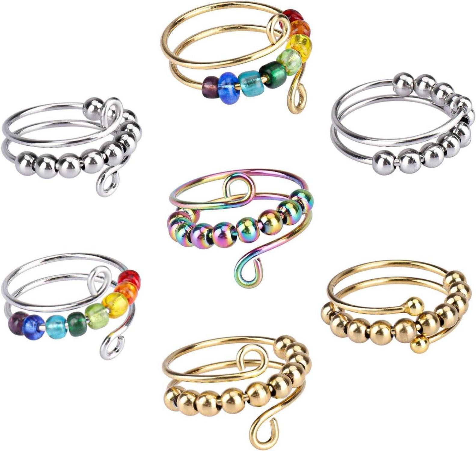 Dekohänger Antistress Ring 7er Set Damen Mädchen Bunte Verstellbare Spinner