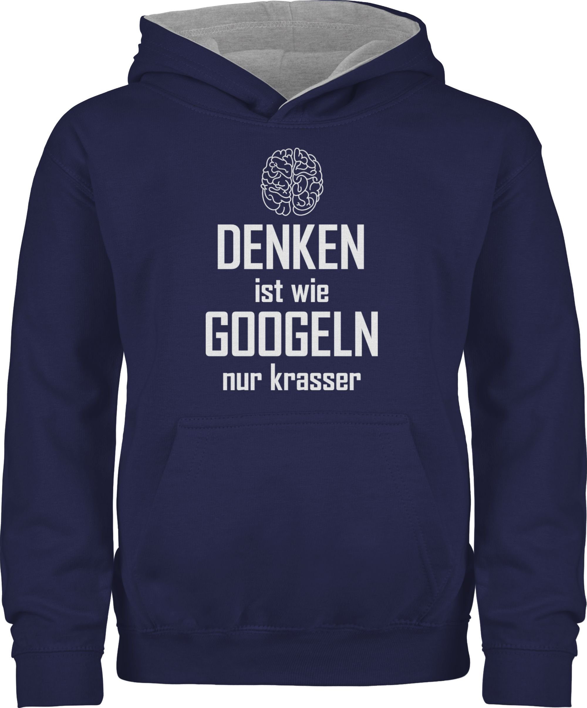 Denken wie 2 nur Hoodie meliert Blau/Grau Kinder ist Sprüche Navy krasser googeln Shirtracer Statement