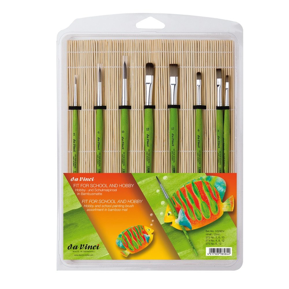 Da Vinci Flachpinsel da Vinci Pinselset Serien 373 374 und 375 mit Bambusmatte 1+8 Teile