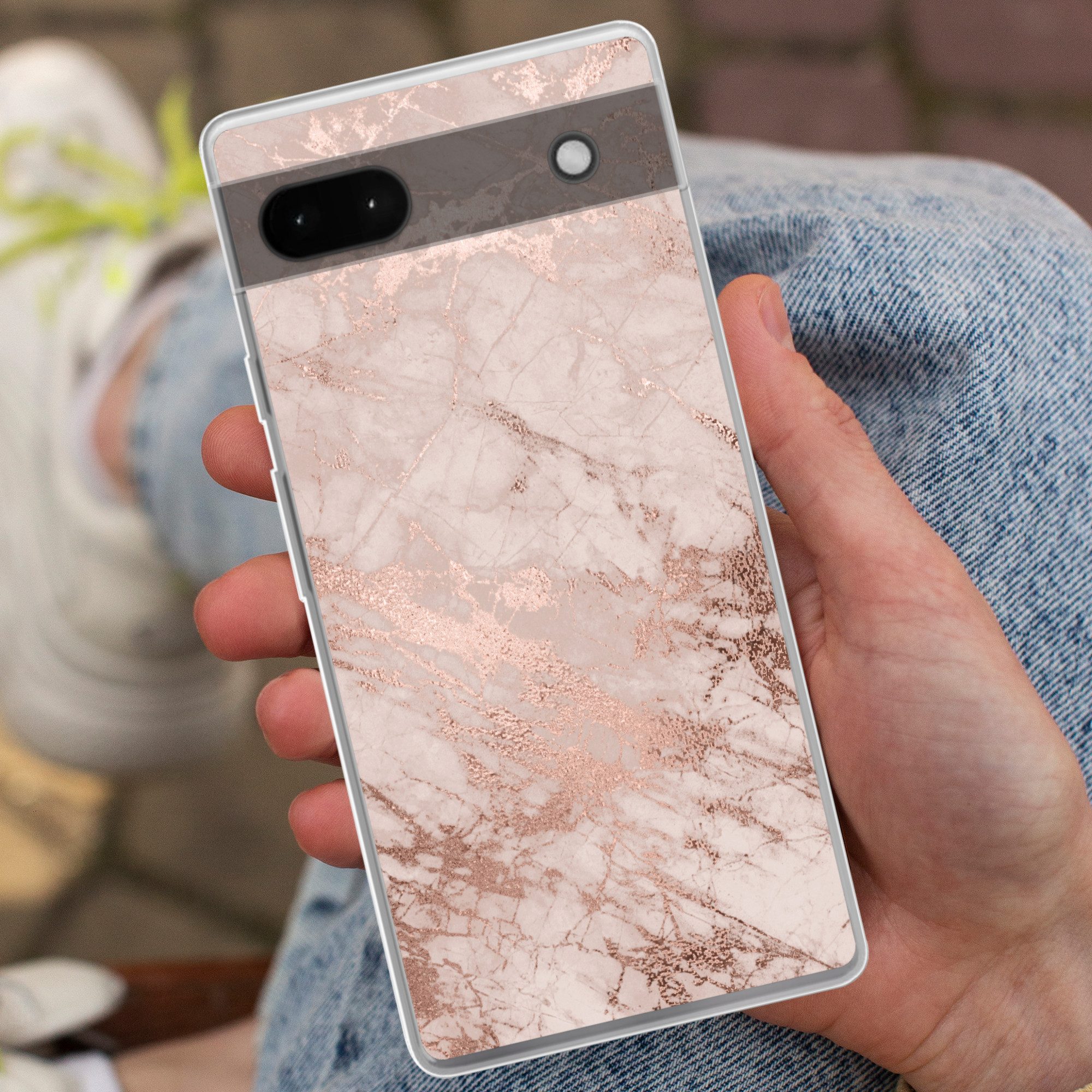 MuchoWow Handyhülle für Google Pixel 6a Marmor - Rosa - Luxus - Marmoroptik - Glitzer - De, Phone Case, Silikon, Schutzhülle Dünn