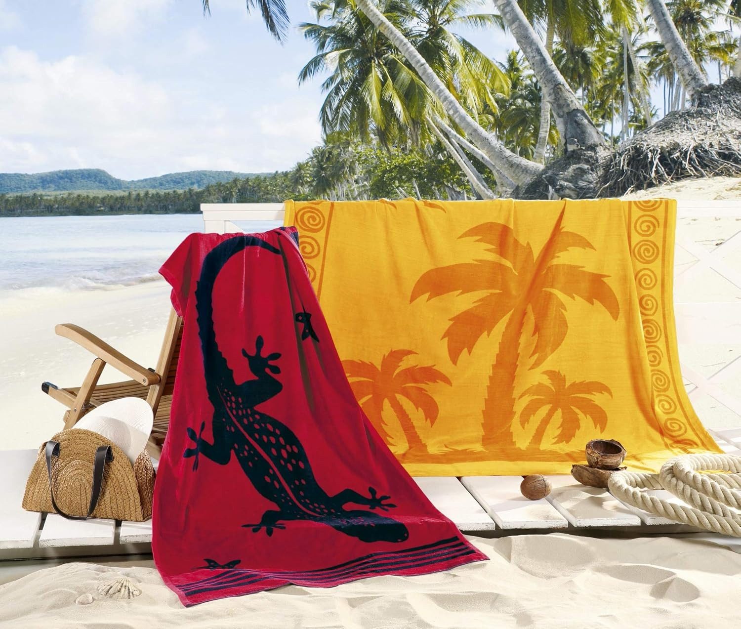 Delindo Lifestyle Strandtuch Tropical GECKO, XXL Strandlaken aus 100% ägyptischer Baumwolle, (1-St), Jacquard-gewebtes Motiv