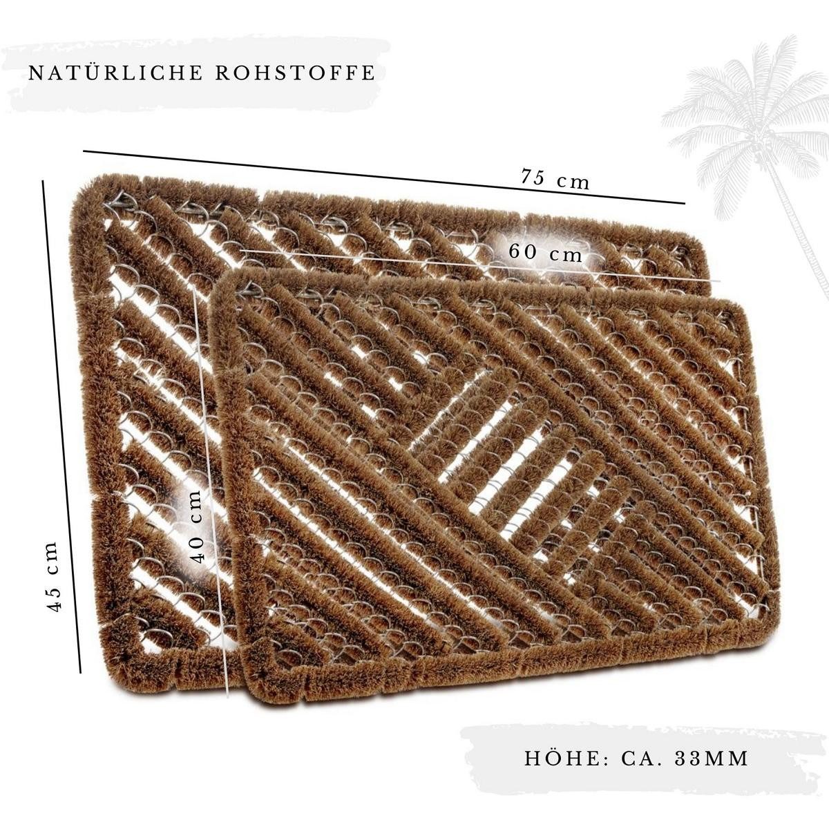 HANSE Home Fußmatte Grid Brushes Mat, Türmatte, rechteckig, Höhe: 33 mm, Gitter, Robust, Bürsten, Innen, Außen, Schmutzabtreter, Wetterfest