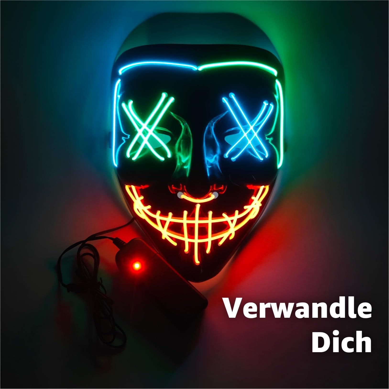 TK Gruppe Verkleidungsmaske LED Horror Maske inspiriert von Purge – mit 3 Leuchtmodi, (Packung), Steubar - drei Lichteffekten