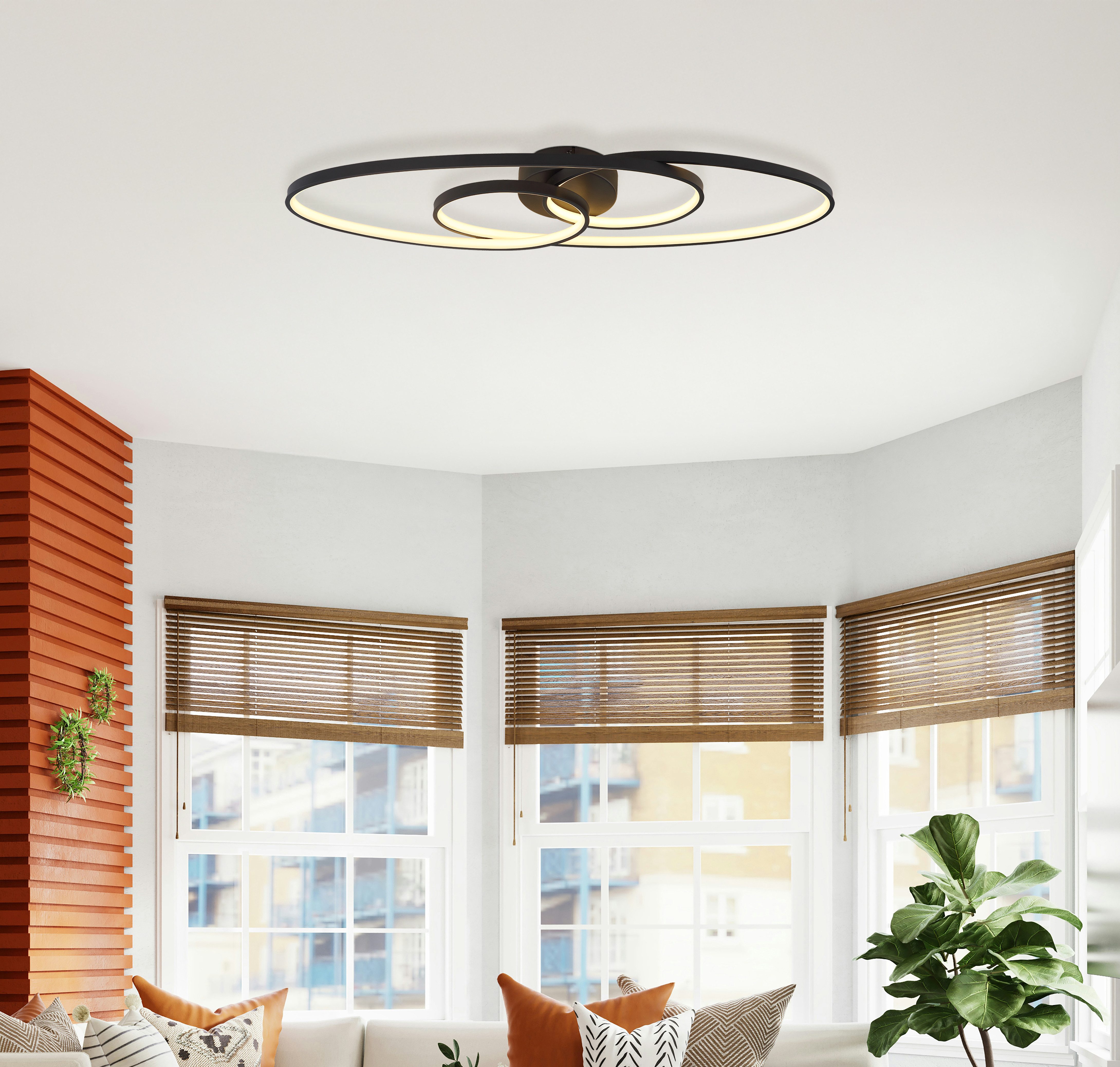 GLOBO LIGHTING Deckenleuchte SPIRA, LED fest integriert, Warmweiß, Deckenleuchte Schwarz/Alu, Opal, Stufenschalter, LED 40W