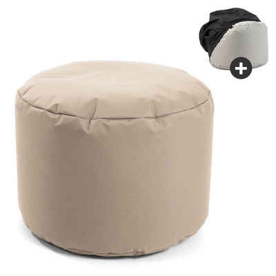 mokebo Pouf Der Ruhepouf (mit Schutzhülle), Sitzhocker Outdoor, Fußhocker, Hocker & Sitzkissen rund Beige-Khaki