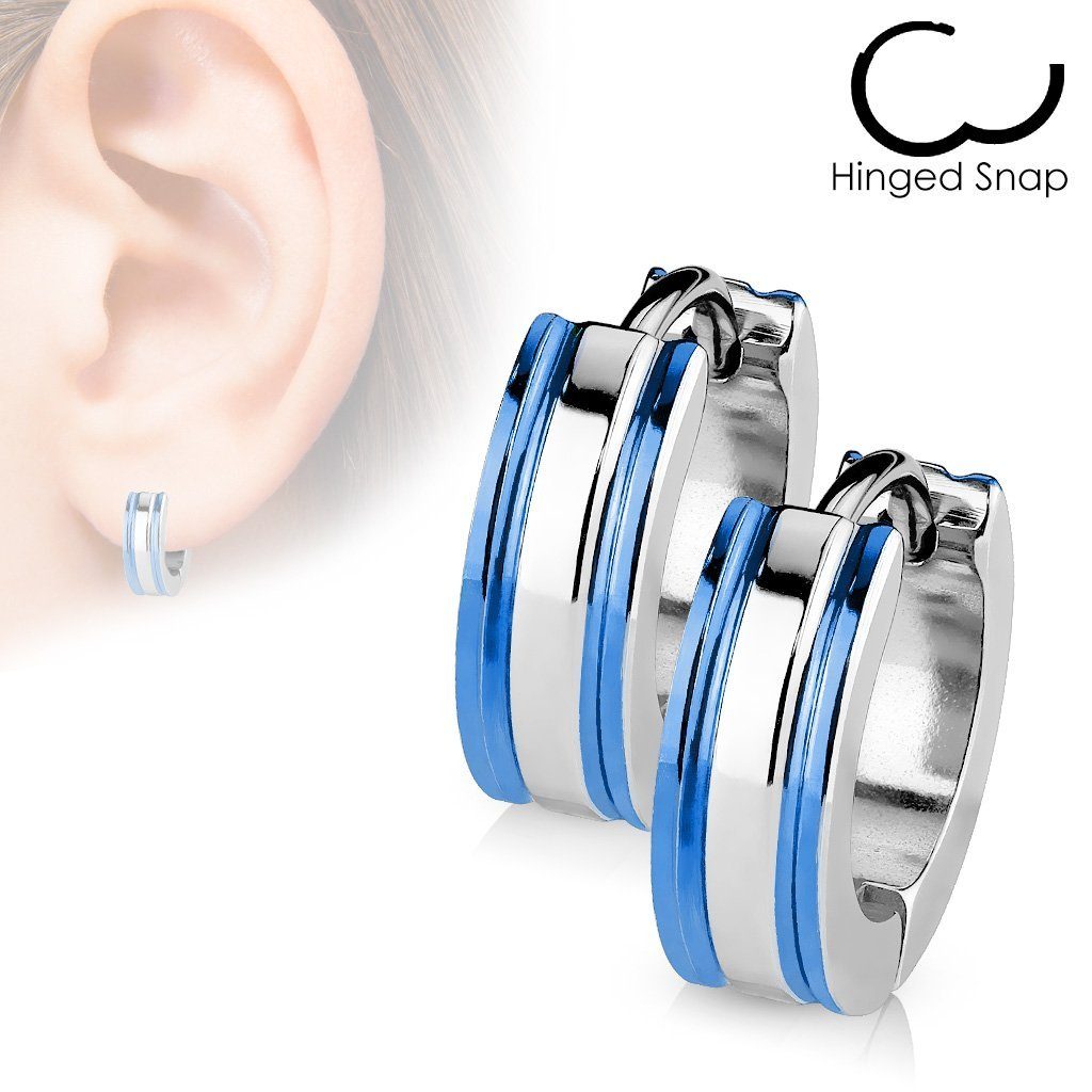 BUNGSA Creolen-Set Creolen Ohrschmuck silber Ohrringe Unisex Paar (2 (1 2-tlg), mit Stück), Streifen aus blauen Edelstahl