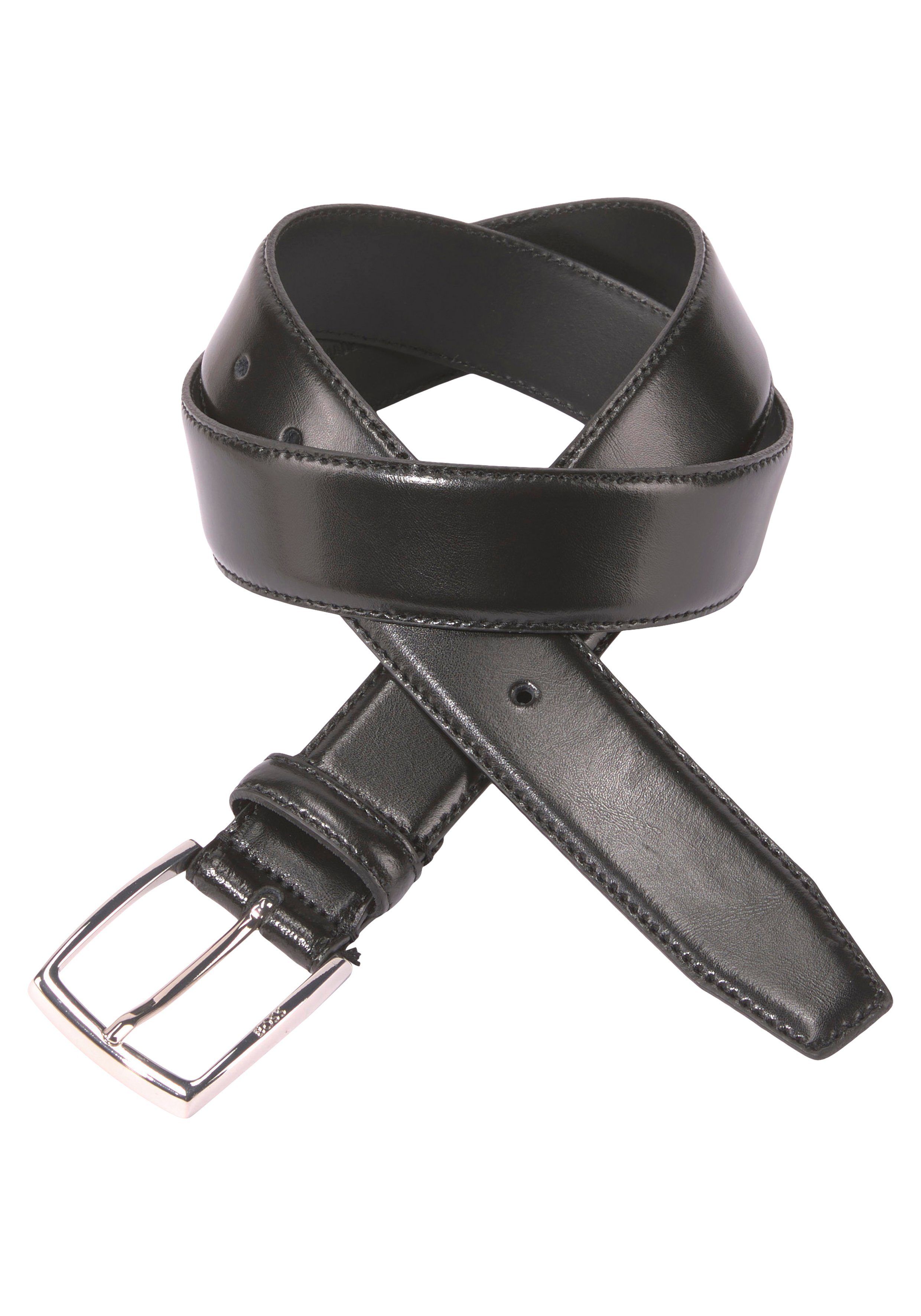 poliertem BOSS Celie-St_Sz35 black italienischem aus Ledergürtel Nahtdetails mit Leder