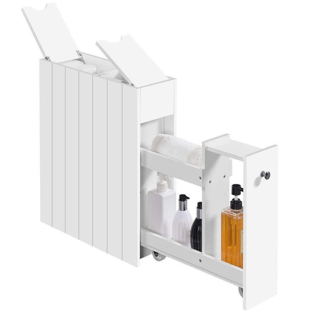 Yaheetech Badkommode Badezimmerschrank 17 × 50 × 58 cm, Schmaler Beistellschrank mit Schublade auf 2 Rollen