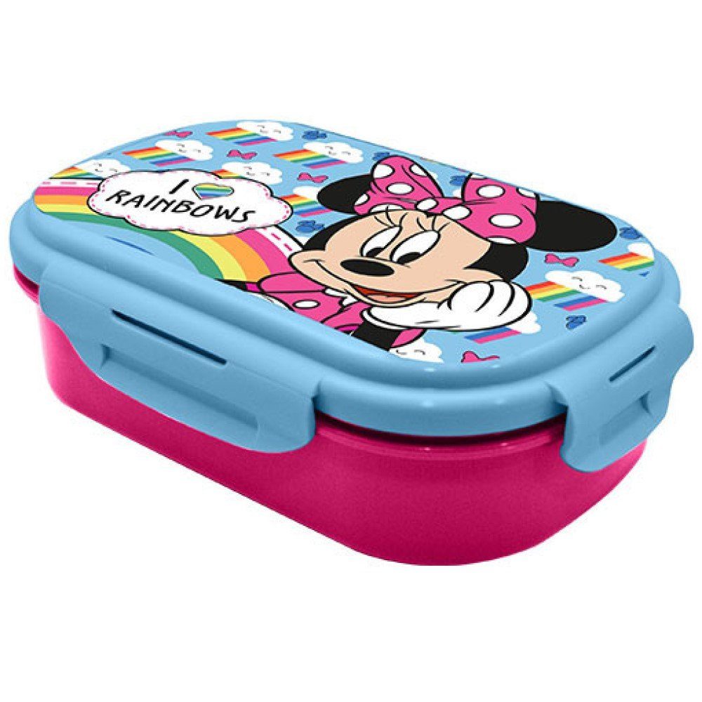 Kids Euroswan Lunchbox Disney Minnie Mouse Brotdose mit Besteck i Love Rainbows