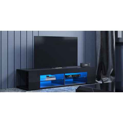 SONNI Lowboard TV-Schränke Breite 135cm weiß/schwarz Hochglanz mit LED Beleuchtung, tv schrank in wohnzimmer, sideboards