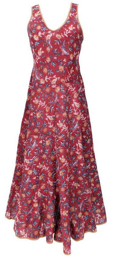 Guru-Shop Midikleid Langes Boho Maxikleid, Baumwoll Sommerkleid - rot alternative Bekleidung