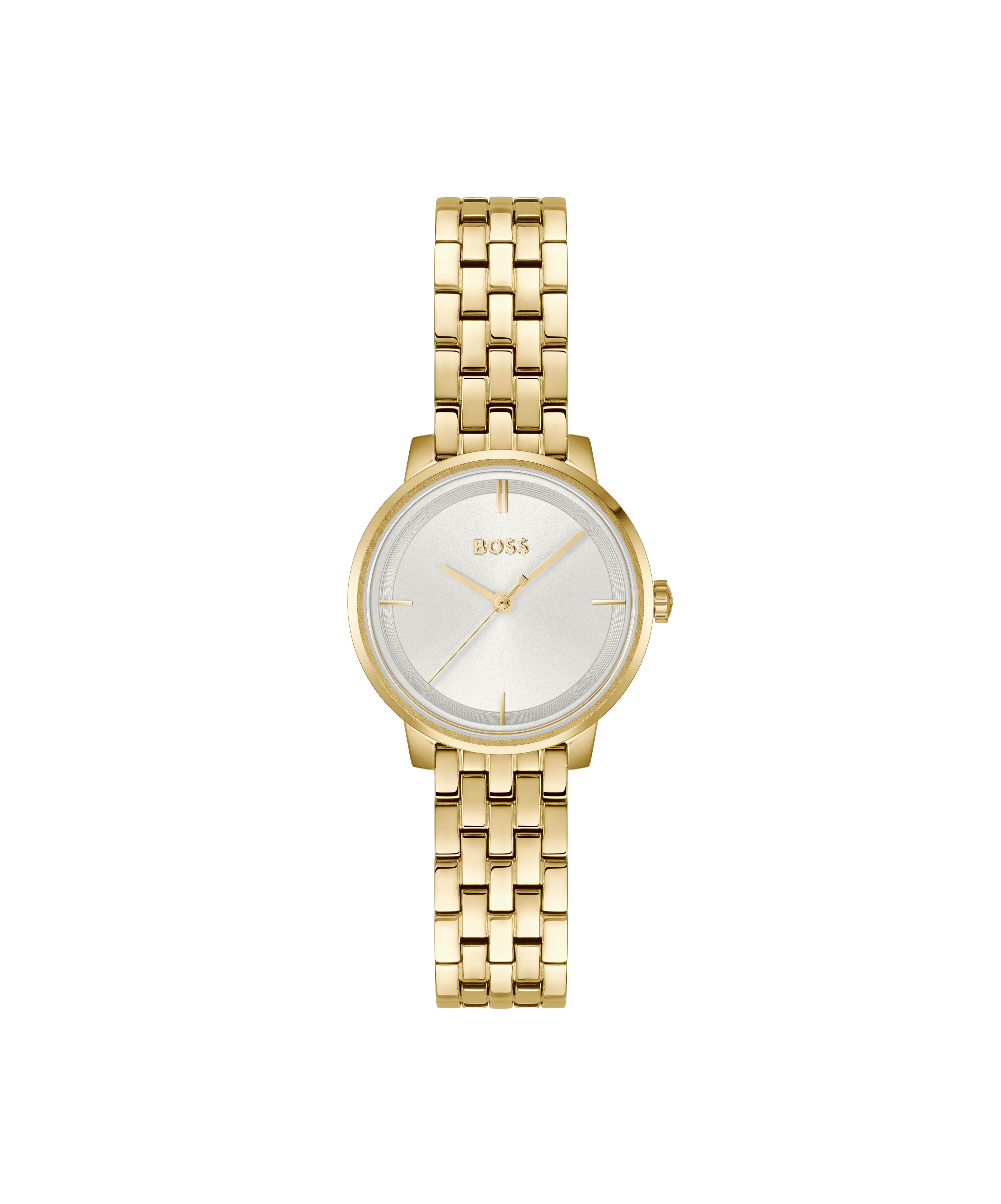 BOSS Quarzuhr LUCIA 1502835, Armbanduhr, Damenuhr, Edelstahlarmband, analog, Glassteine