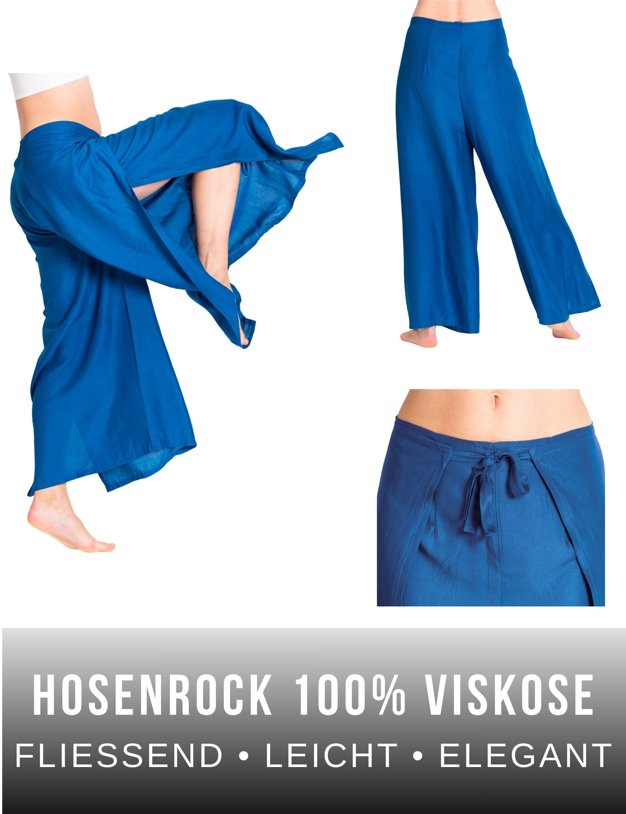 PANASIAM Palazzohose Hosenrock Damen aus leichter Viskose - elegante weite Palazzo Hose Wickelhose einfarbig - gerader Schnitt - luftige Sommerhose Boho Stil
