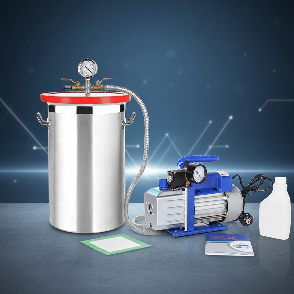 Melko Vakuumbehälter Vakuumpumpe Unterdruck Unterdruckanzeige Klimaanlage 27,7L 99 l/min, Stahl, (Set, 2-tlg., 1 x Vakuumpumpe mit Unterdruckanzeige), Wasserdruck-getestet