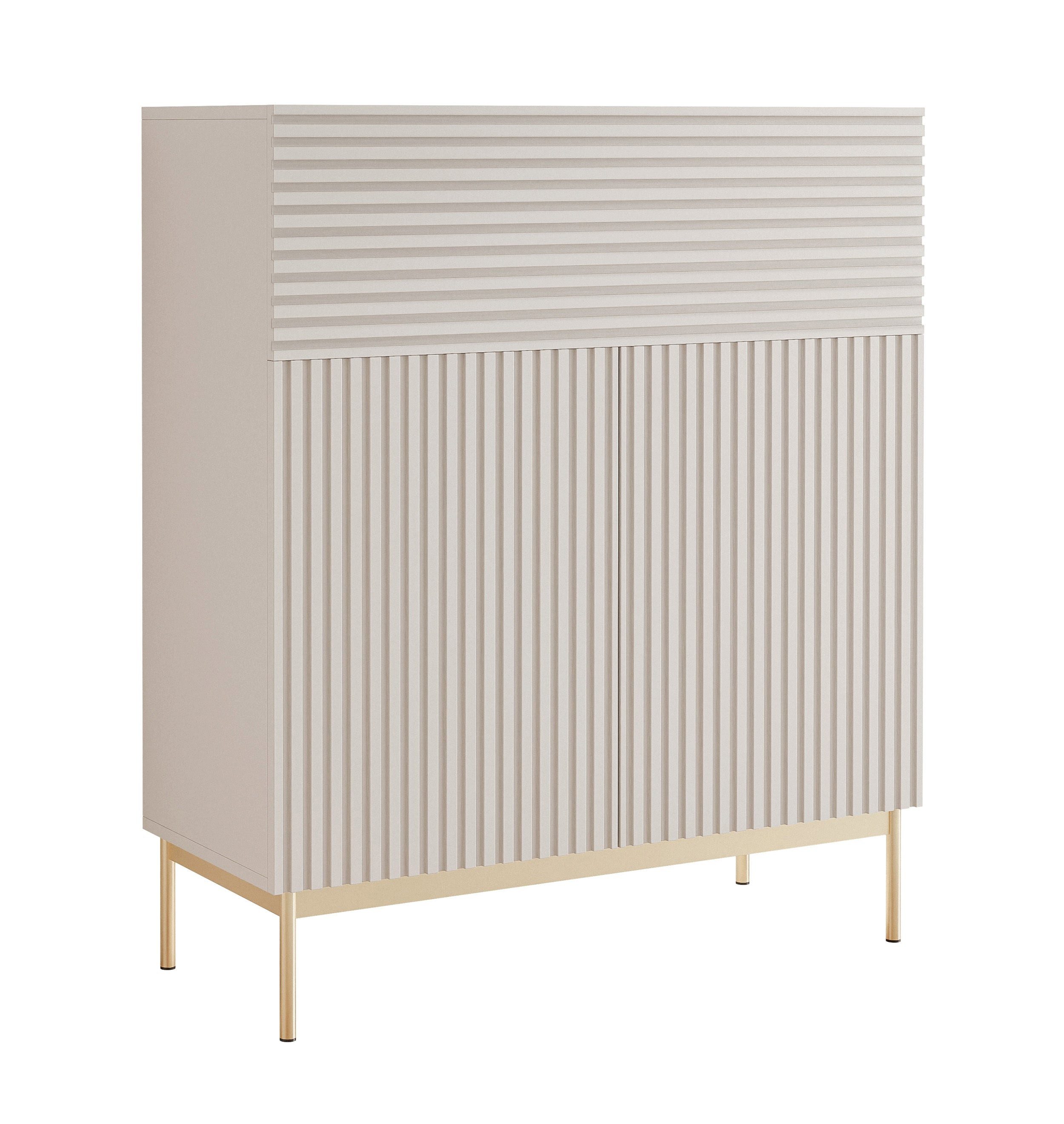Selsey Highboard LINEARIS, Highboard in Kaschmirgrau mit LED und Rillenfront