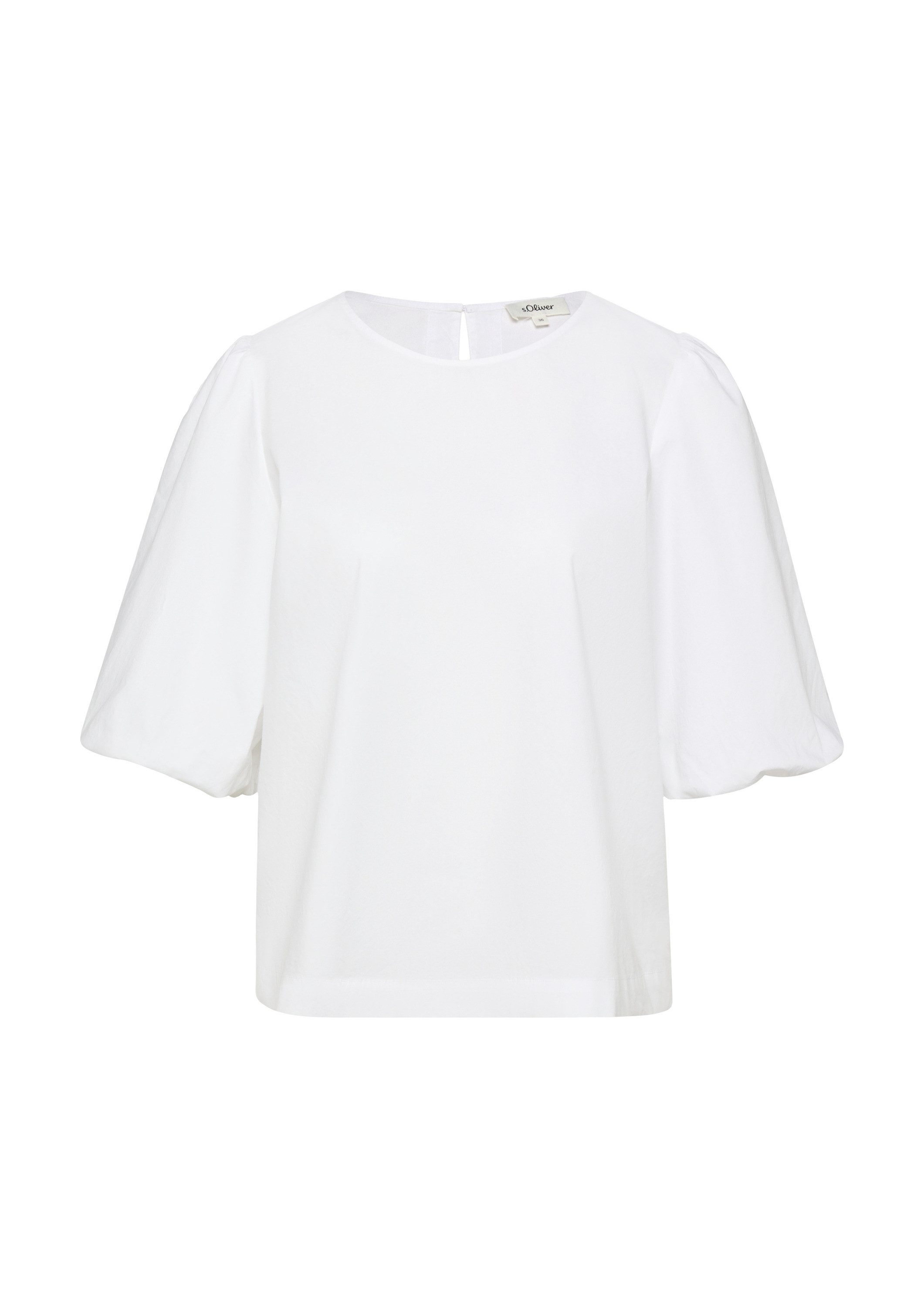 s.Oliver Kurzarmbluse Bluse Popeline-Bluse mit Ballonärmeln