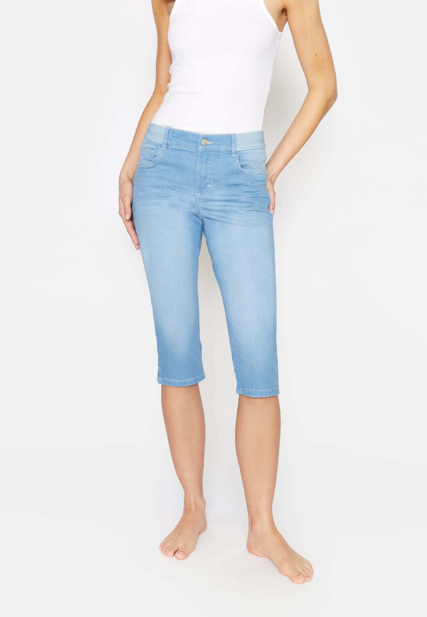 ANGELS Dehnbund-Jeans Kurze Jeans Onesize Capri mit klassischem Design hellblau