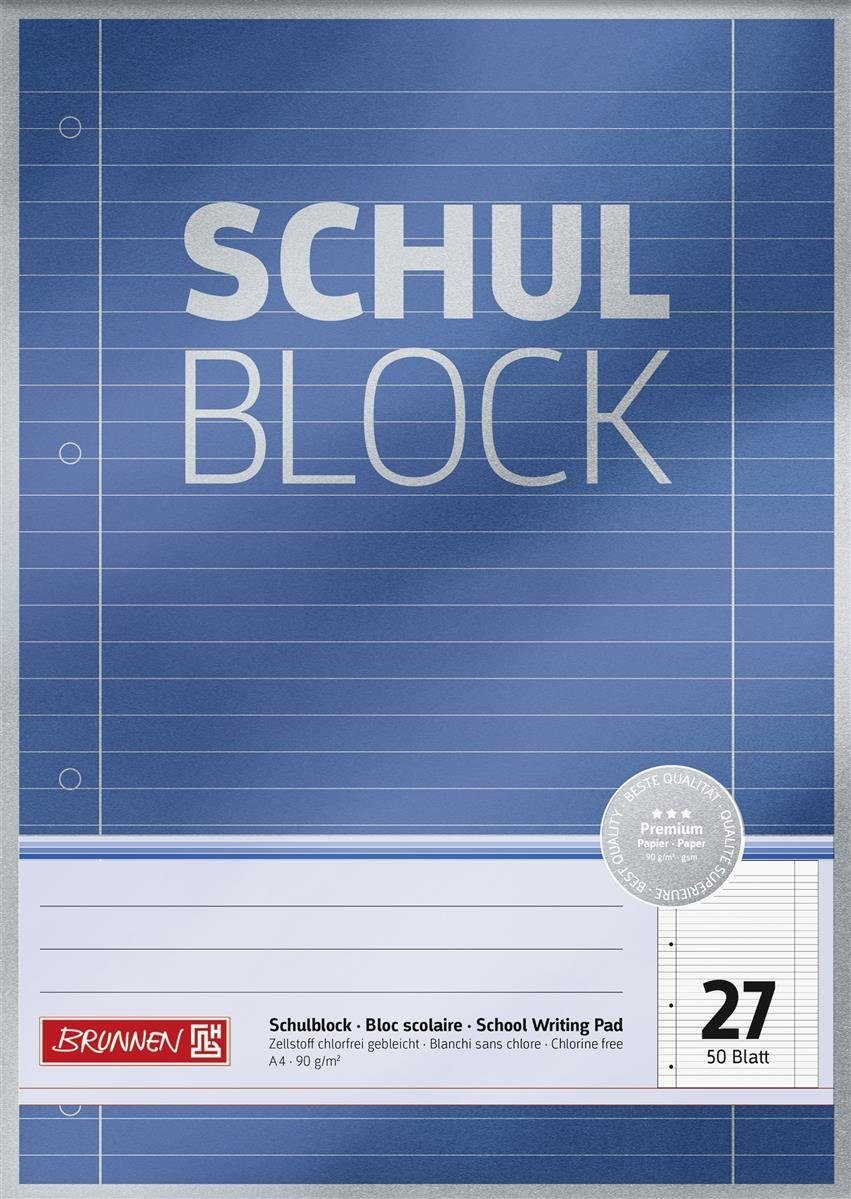 BRUNNEN Collegeblock BRUNNEN 1052627 Block Premium "Schulblock" A4 liniert, mit Randlinie
