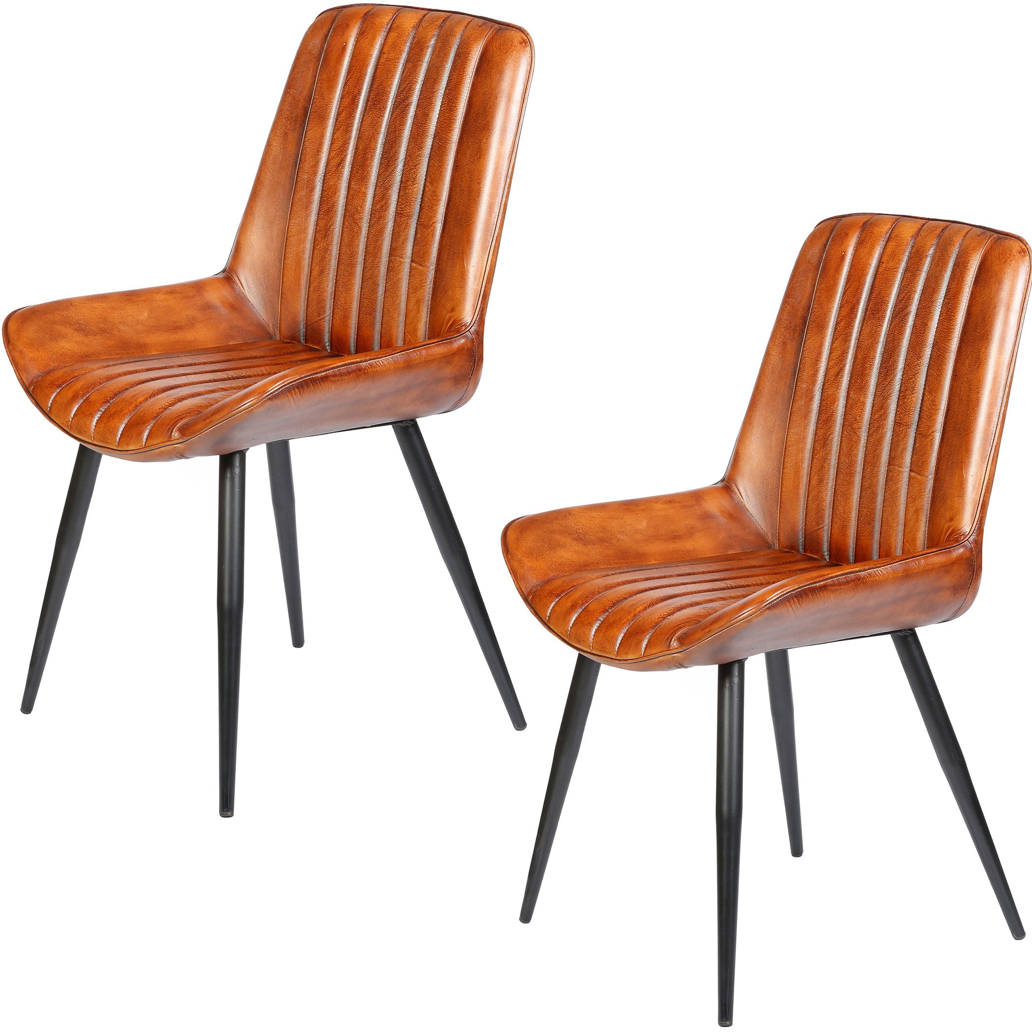 Casa Moro Polsterstuhl Stuhl Esszimmer Leder Braun Industrial Chic (Echtled günstig online kaufen