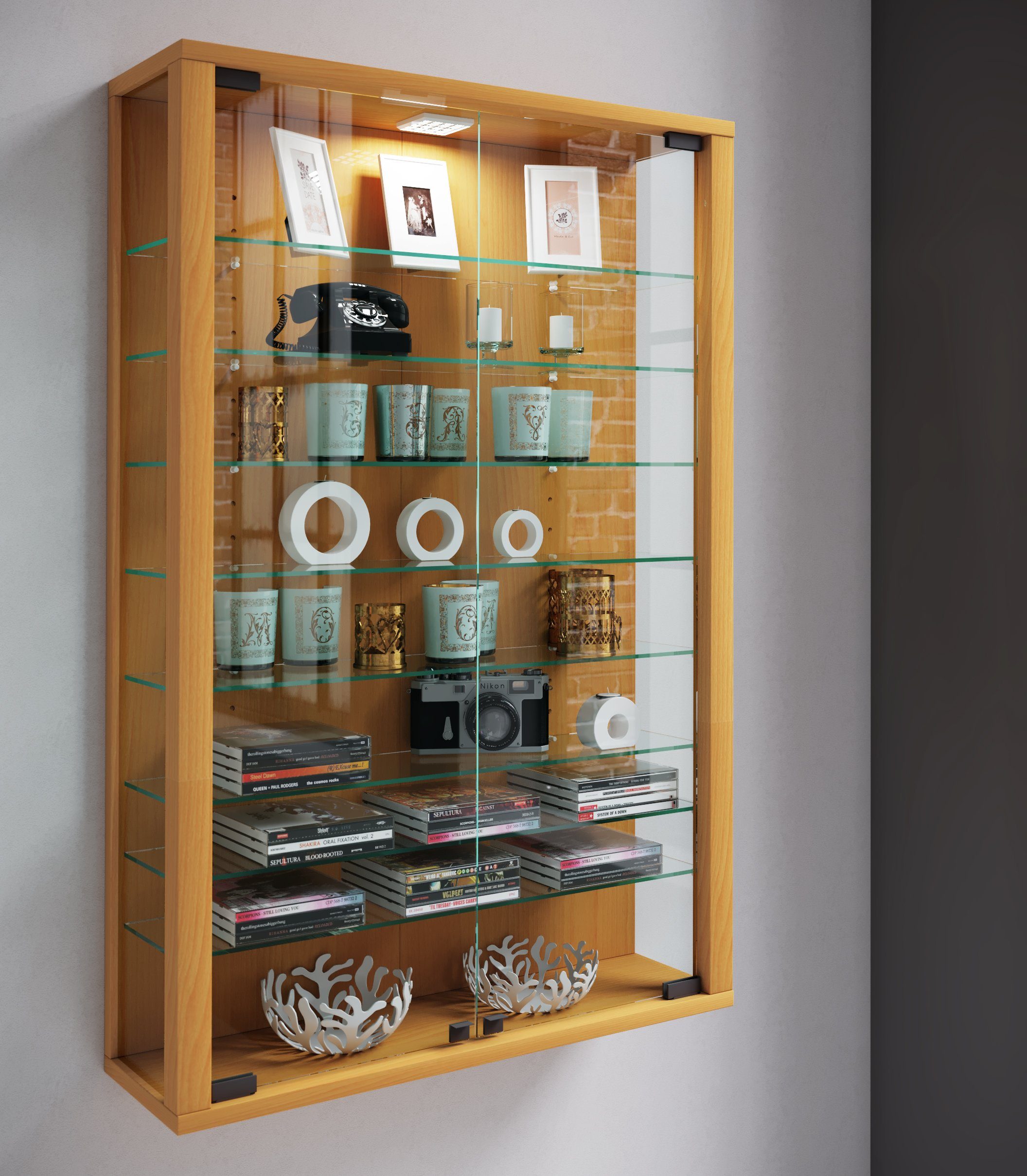 VCM Hängevitrine Wandvitrine Vitrosa mit Glastüren und Glasböden, Glasvitrine hängend, Modern und platzsparend, Hängeschrank