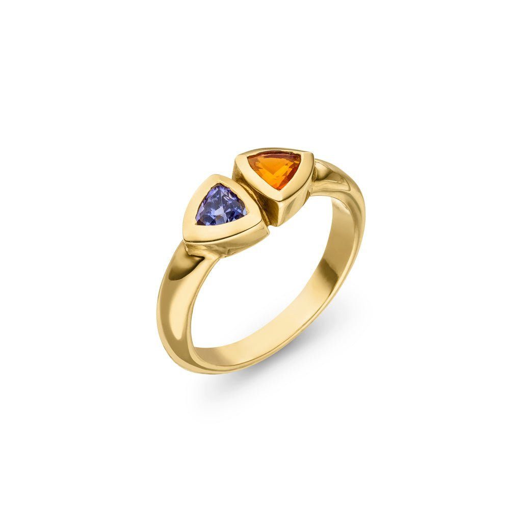 SKIELKA DESIGNSCHMUCK Goldring Tansanit Feueropal Ring "Double Trillion" (Gelbgold585), hochwertige Goldschmiedearbeit aus Deutschland